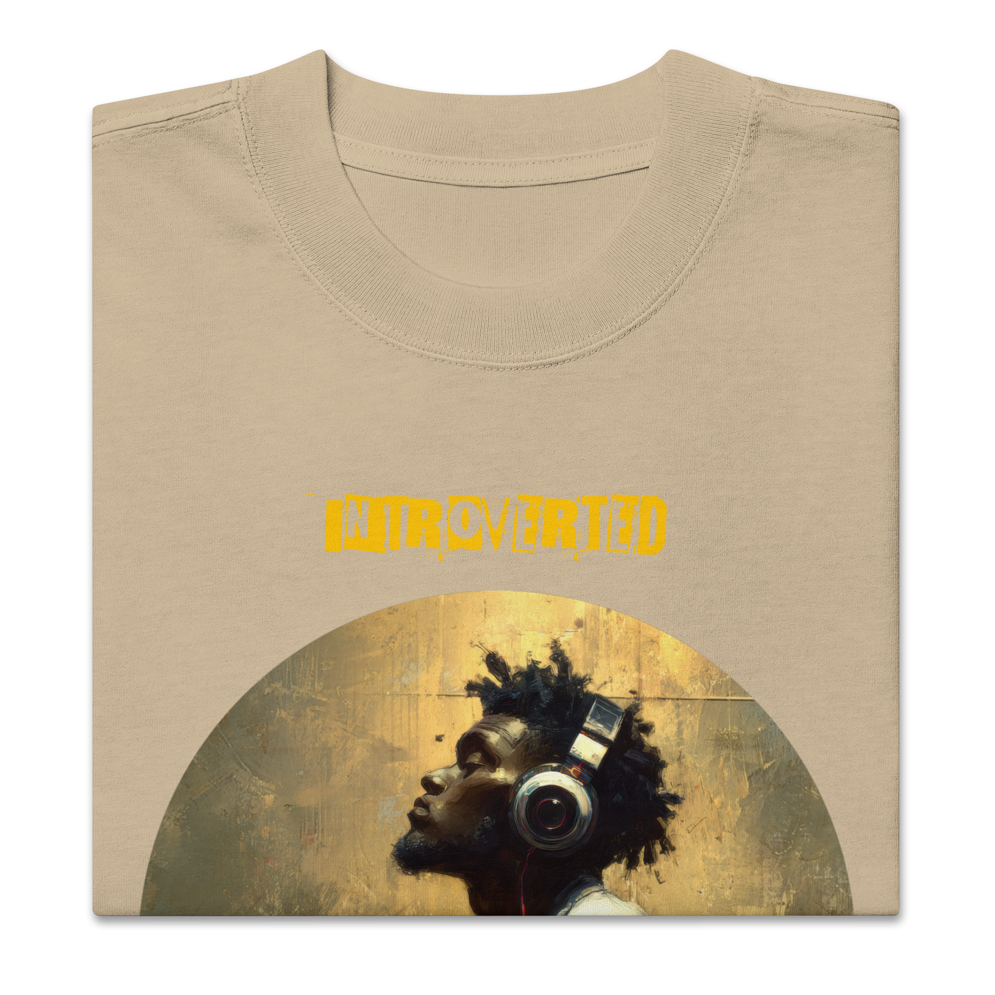 IntrovertedAlpha™ Oversized Faded T-Shirt in Faded Khaki for men, neutral oversized T-shirt with casual streetwear style
