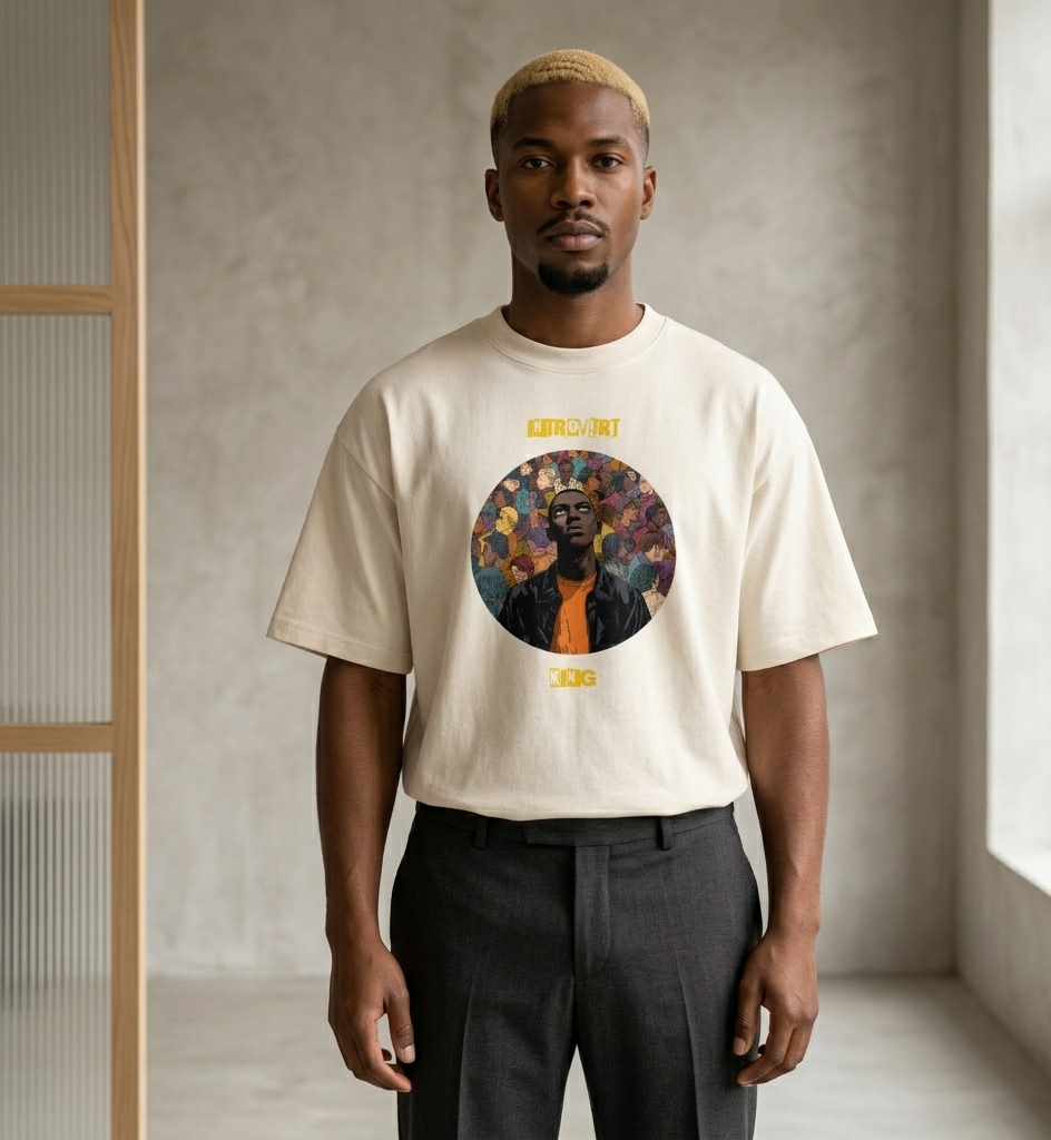 IntrovertedAlpha™ Box Tee in Vintage White for men, soft-toned box tee with a minimalist oversized fit