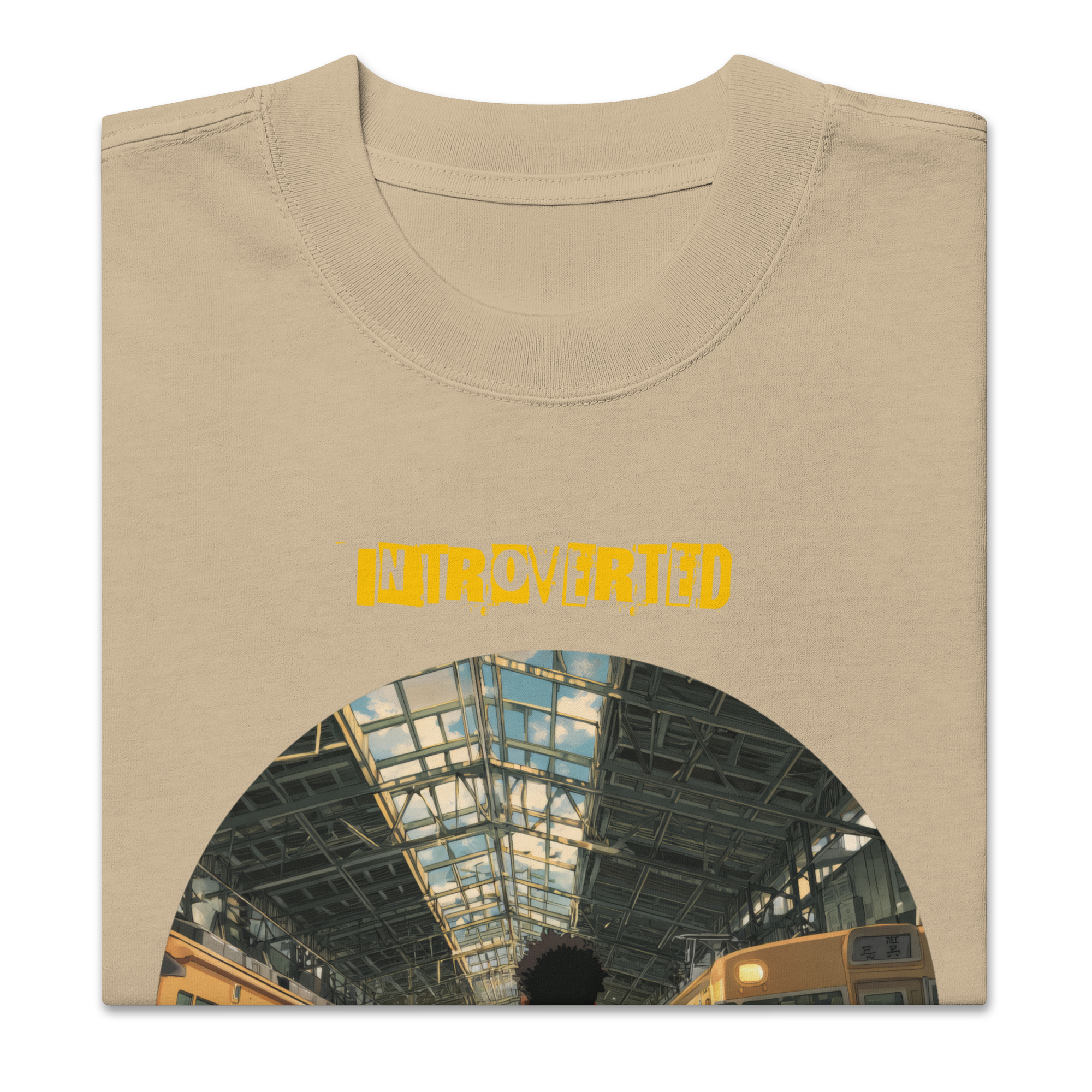 IntrovertedAlpha™ Oversized Faded T-Shirt in Faded Khaki for men, neutral oversized T-shirt with casual streetwear style