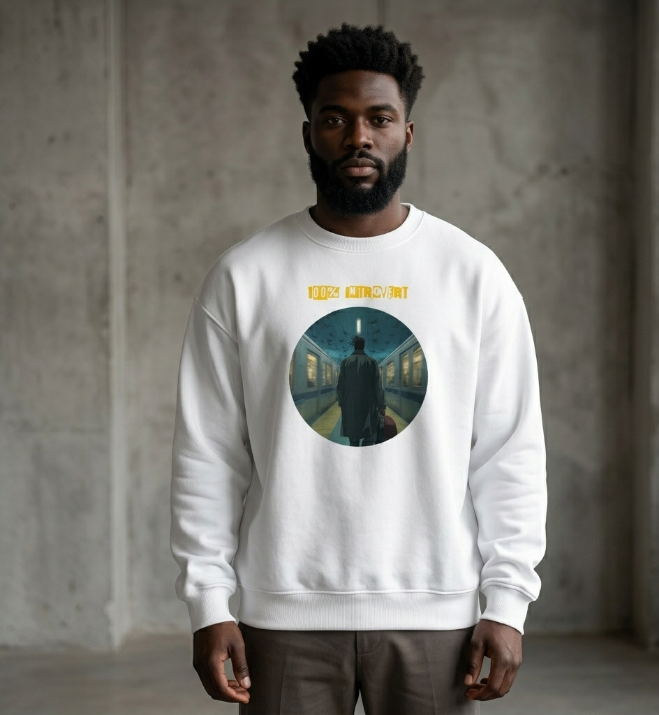 IntrovertedAlpha™ Oversized Sweatshirt in White for men, clean minimalist sweatshirt with a premium heavyweight finish