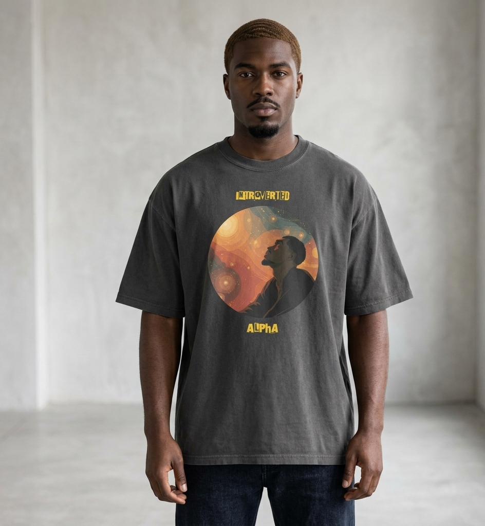 IntrovertedAlpha™ Oversized Faded T-Shirt in Faded Black for men, vintage-wash streetwear with a relaxed oversized fit