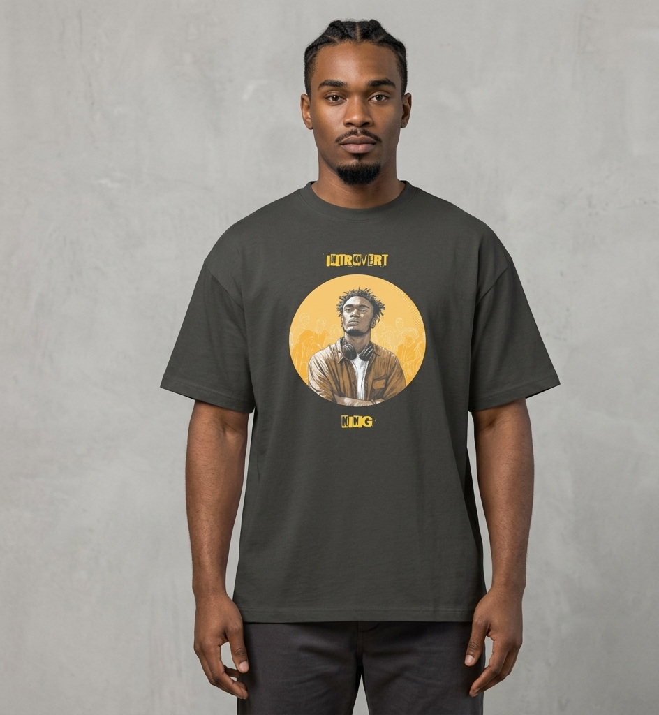 IntrovertedAlpha™ Box Tee in Vintage Black for men, washed boxy T-shirt with a relaxed streetwear silhouette