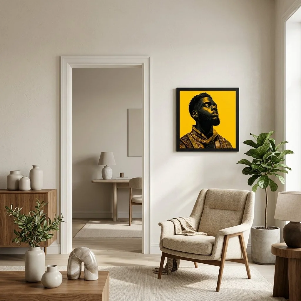 Unshaken framed wall art from the Xantho Philos™ collection displayed in a refined contemporary residential interior.