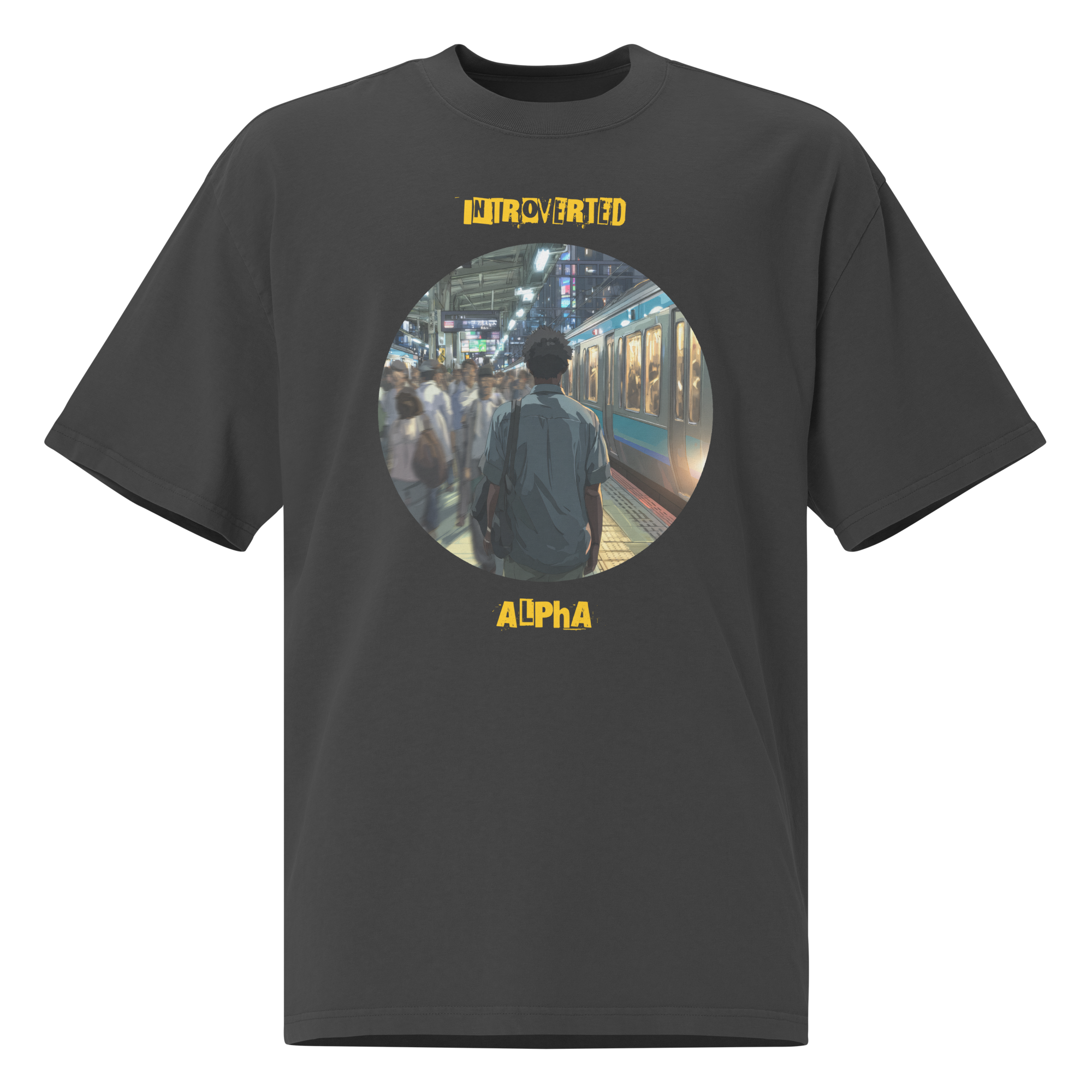 IntrovertedAlpha™ Oversized Faded T-Shirt in Faded Black for men, vintage-wash streetwear with a relaxed oversized fit