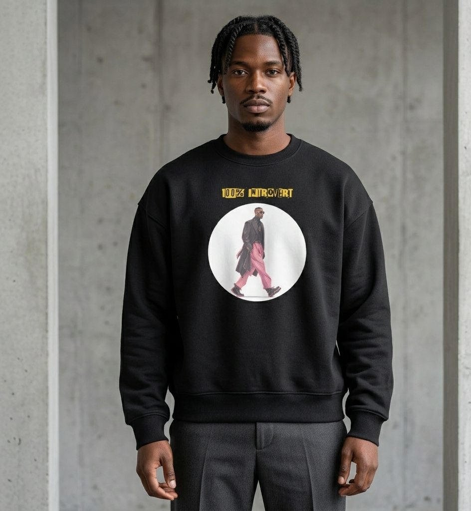 IntrovertedAlpha™ Oversized Sweatshirt in Vintage Black for men, washed heavyweight sweatshirt with a relaxed oversized fit