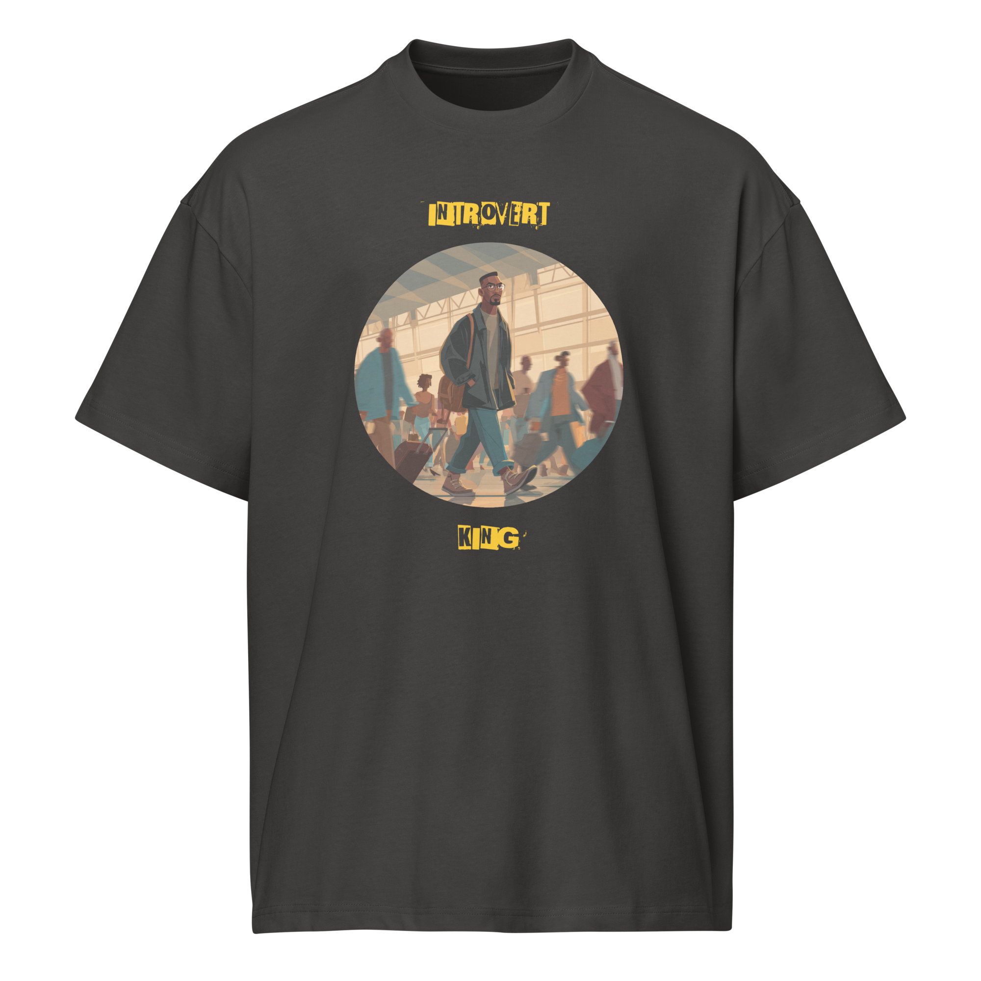 IntrovertedAlpha™ Box Tee in Vintage Black for men, washed boxy T-shirt with a relaxed streetwear silhouette