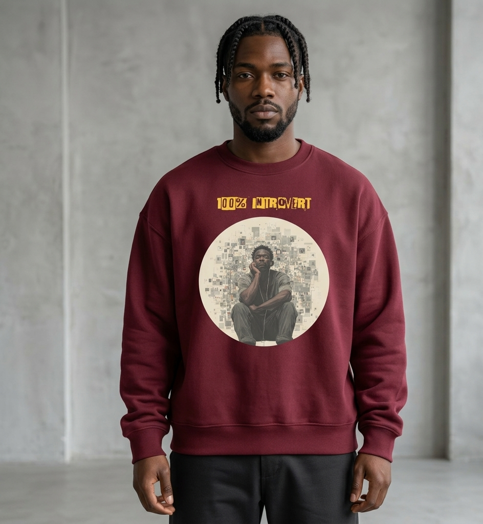 IntrovertedAlpha™ Oversized Sweatshirt in Maroon for men, rich-toned oversized sweatshirt with heavyweight comfort