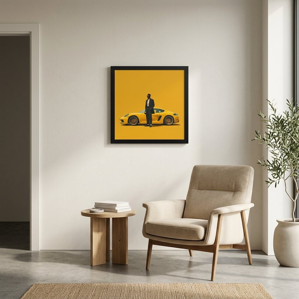 Quiet Arrival framed wall art from the Xantho Philos™ collection displayed in a refined contemporary residential interior.