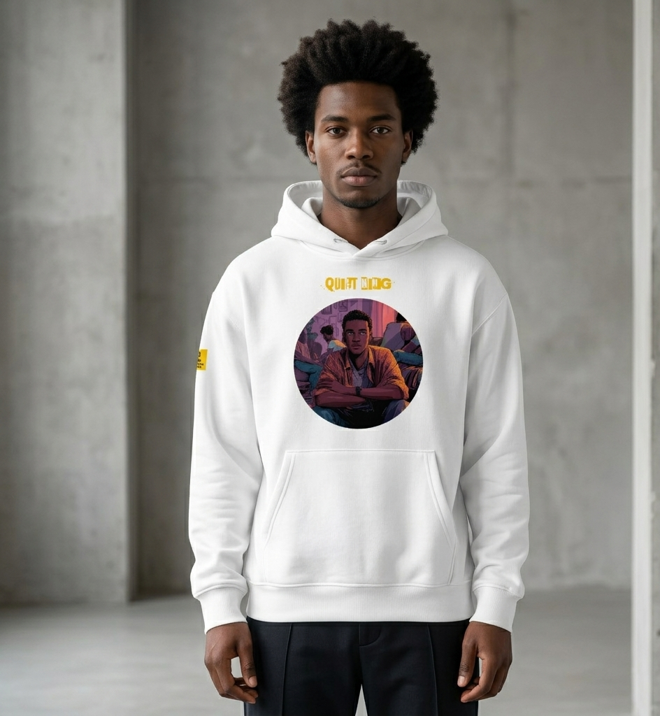IntrovertedAlpha™ Oversized Hoodie in White for men, crisp minimalist oversized hoodie with premium streetwear appeal