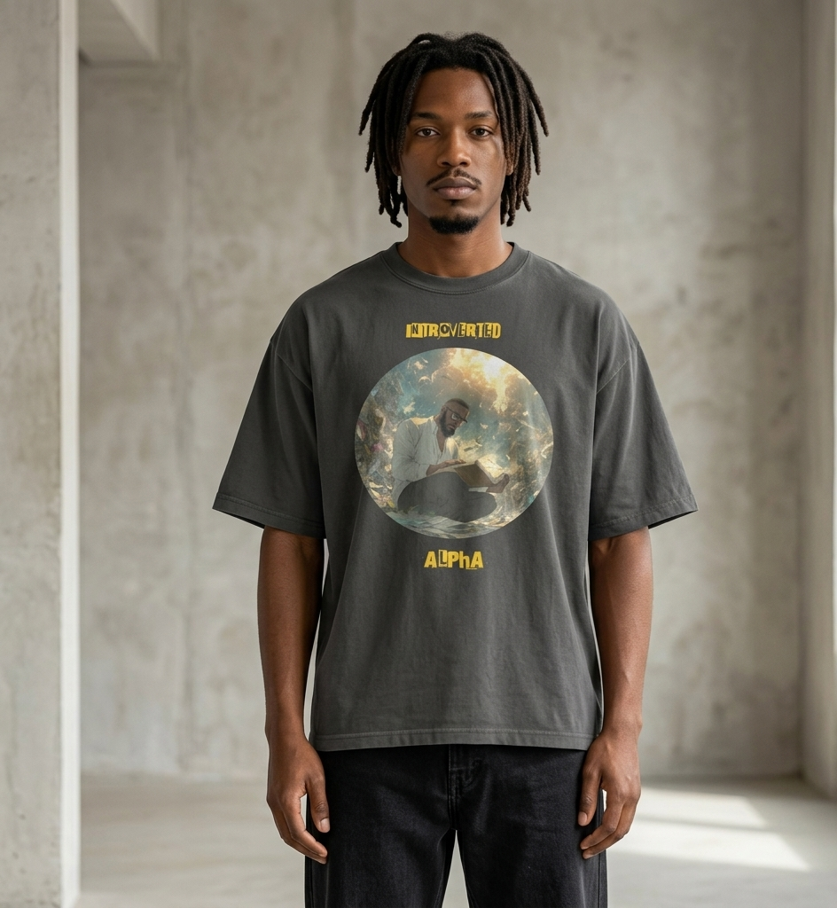 IntrovertedAlpha™ Oversized Faded T-Shirt in Faded Black for men, vintage-wash streetwear with a relaxed oversized fit