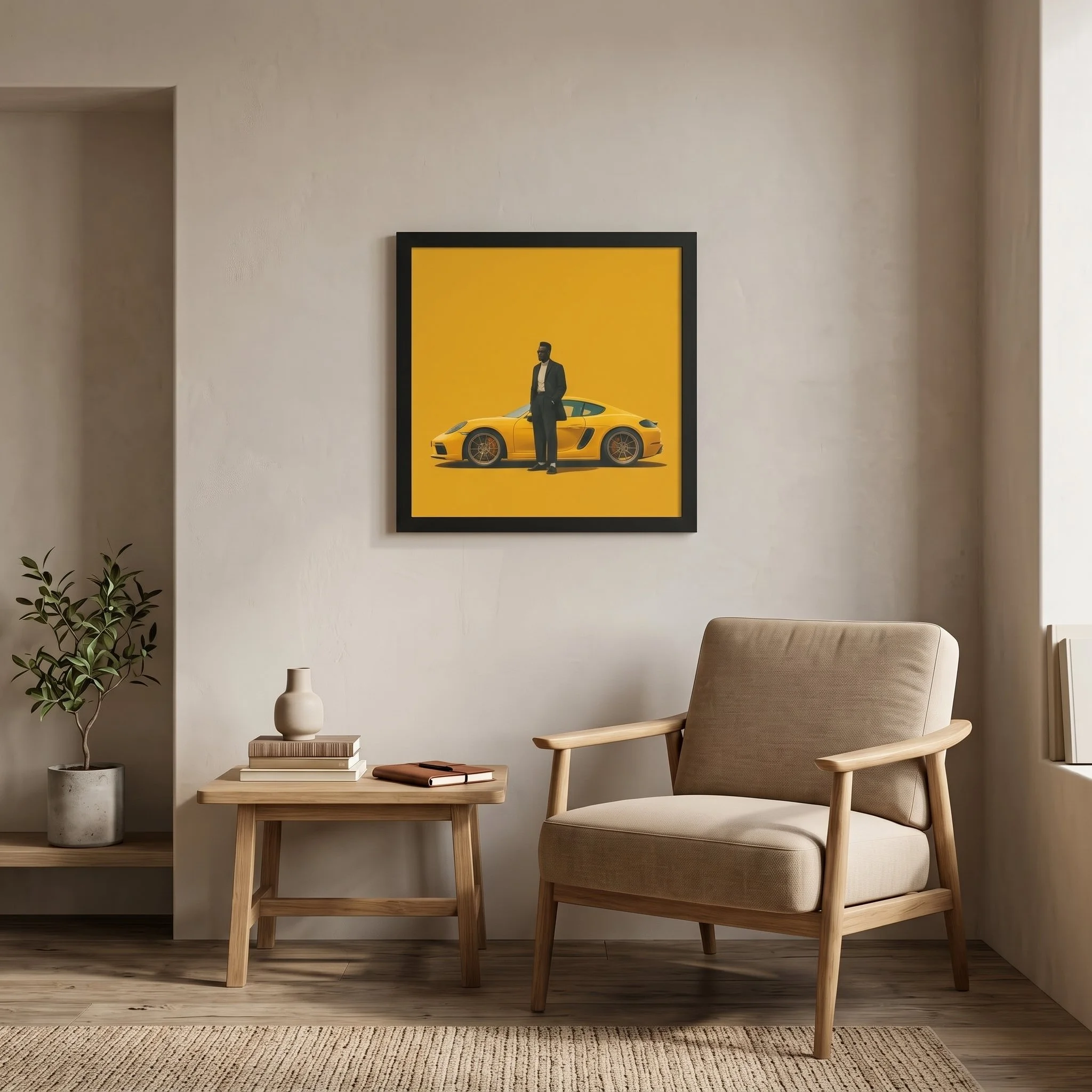 Quiet Arrival framed wall art displayed in an alternative residential lifestyle interior without people.