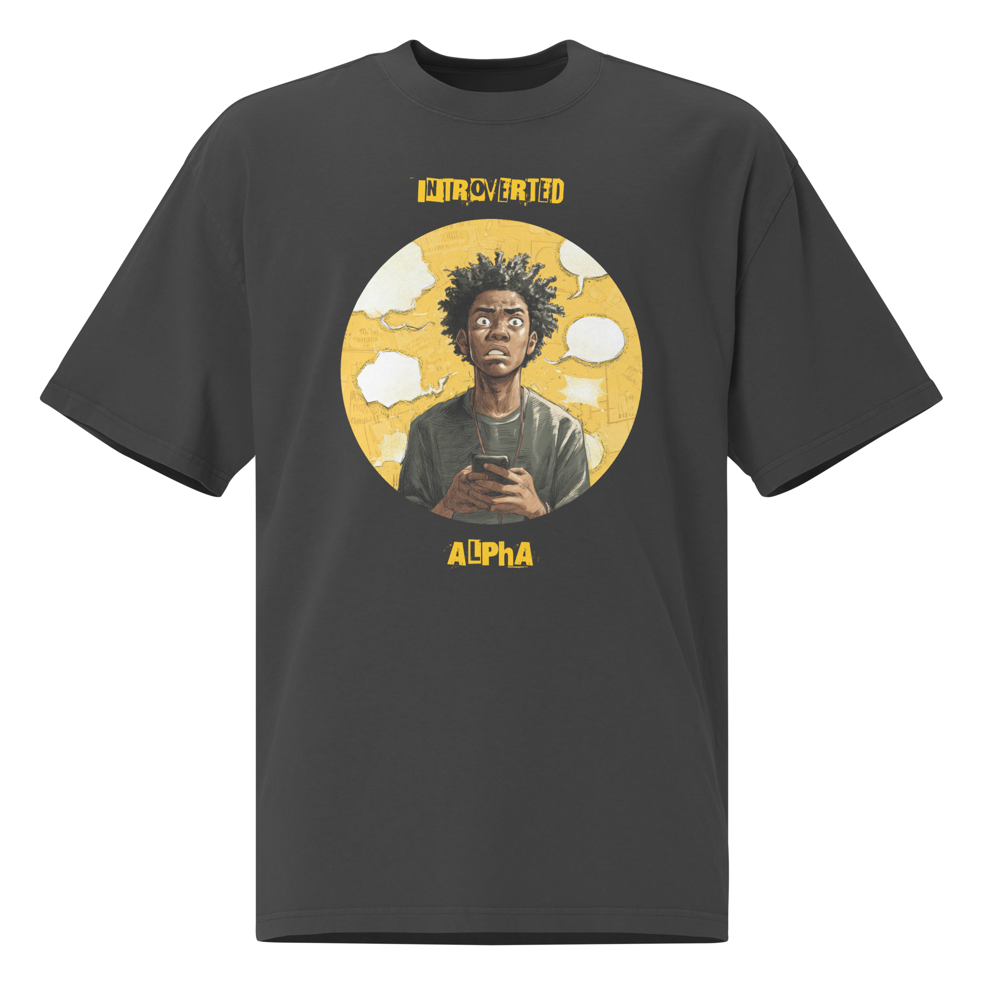 IntrovertedAlpha™ Oversized Faded T-Shirt in Faded Black for men, vintage-wash streetwear with a relaxed oversized fit
