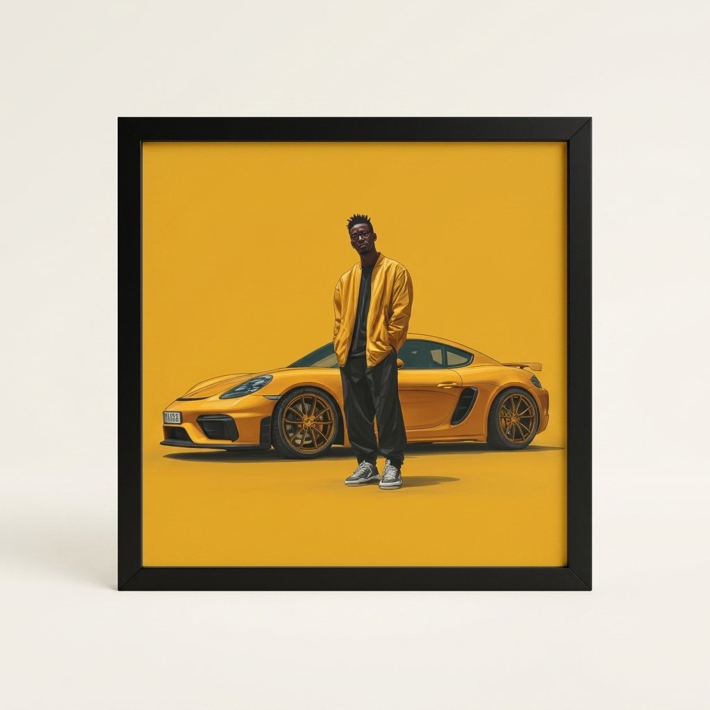 Straight-on product view of Earned Presence framed wall art in a black frame on a clean neutral background.