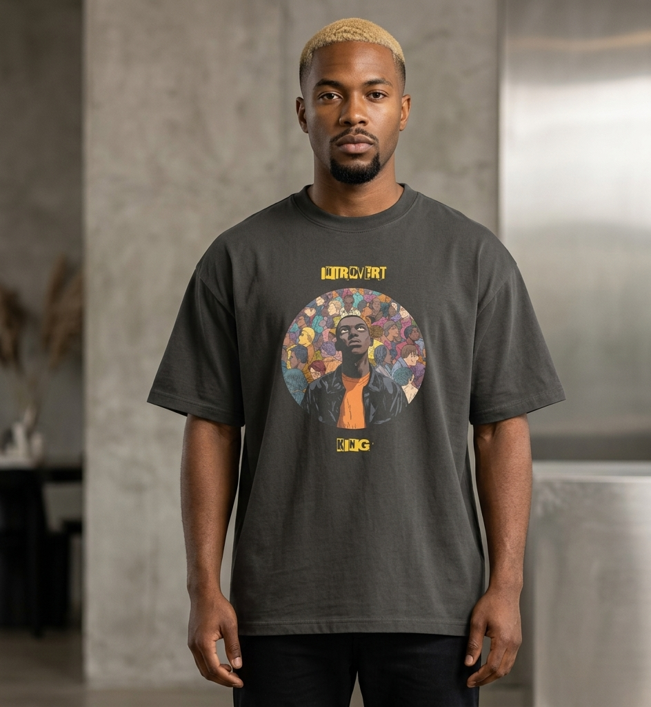 IntrovertedAlpha™ Box Tee in Vintage Black for men, washed boxy T-shirt with a relaxed streetwear silhouette