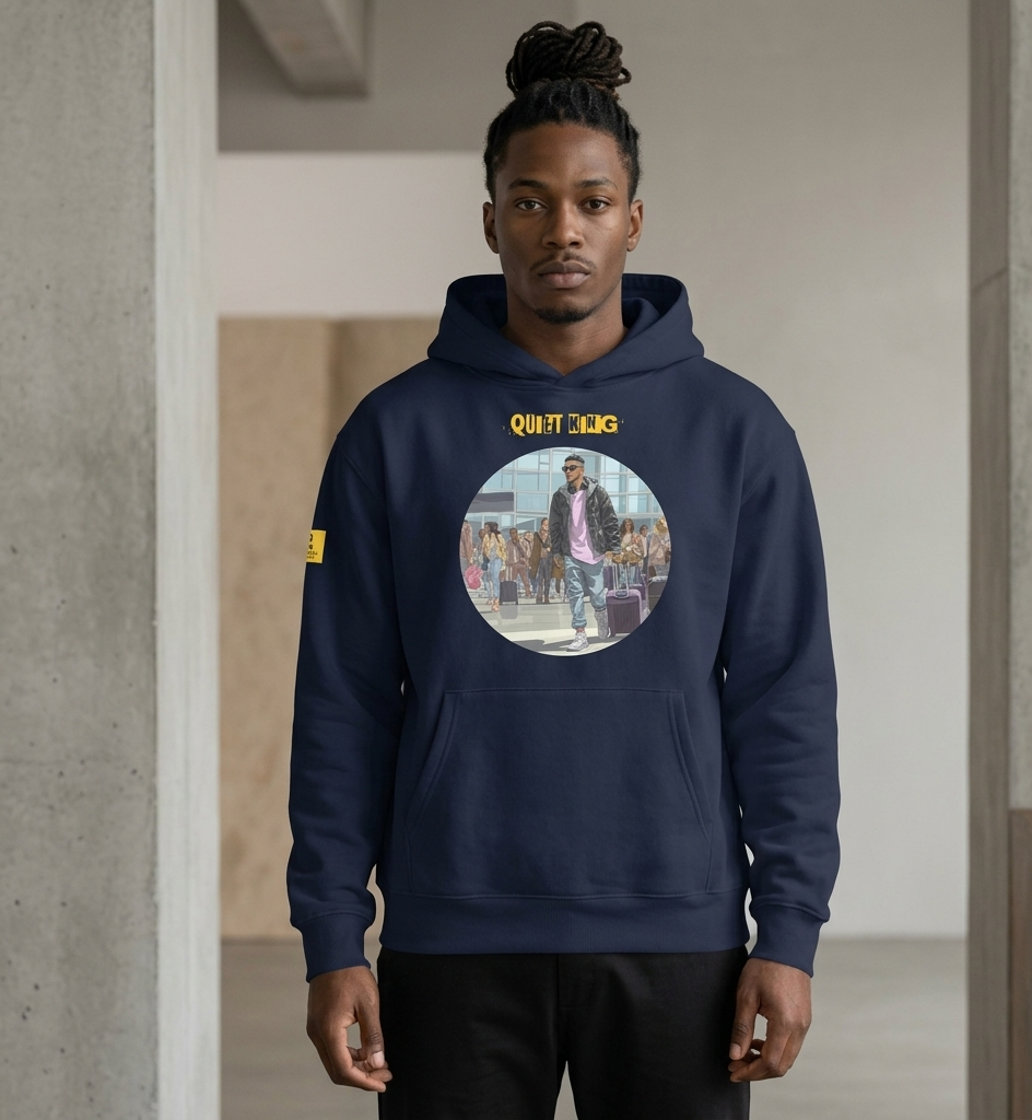 IntrovertedAlpha™ Oversized Hoodie in Navy for men, minimalist heavyweight hoodie with a relaxed streetwear fit