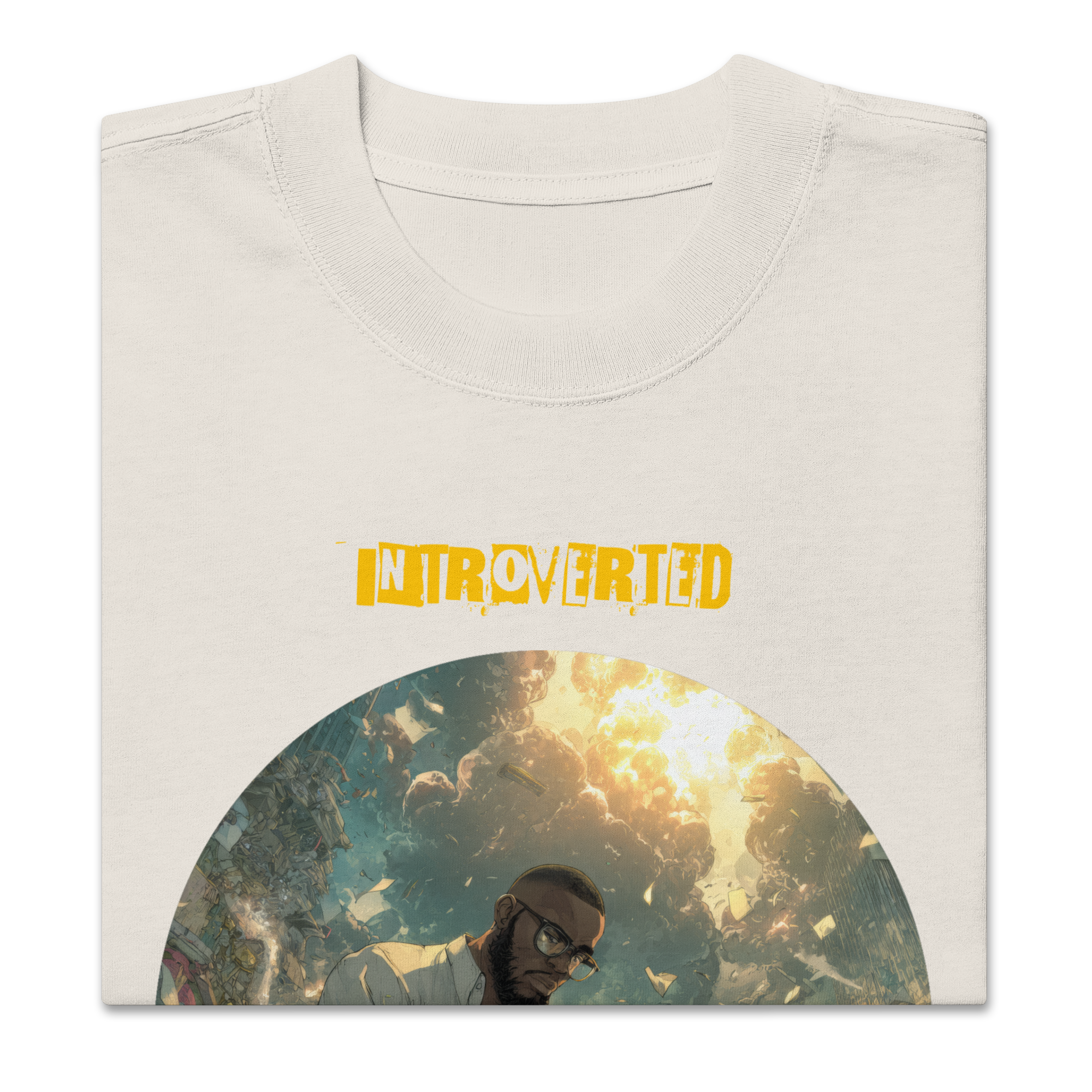 IntrovertedAlpha™ Oversized Faded T-Shirt in Faded Bone for men, soft neutral oversized T-shirt with a minimalist streetwear feel