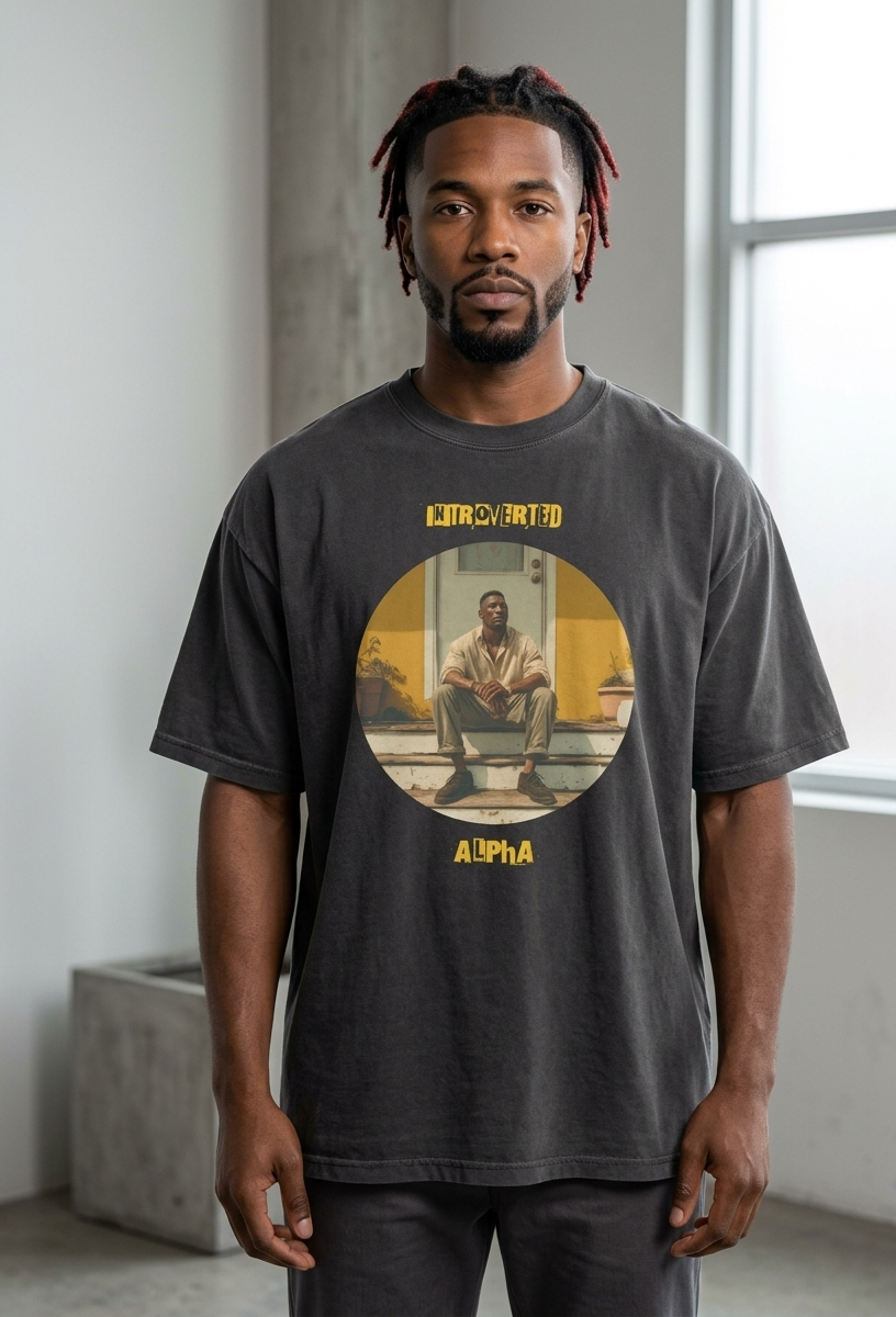IntrovertedAlpha™ Oversized Faded T-Shirt in Faded Black for men, vintage-wash streetwear with a relaxed oversized fit