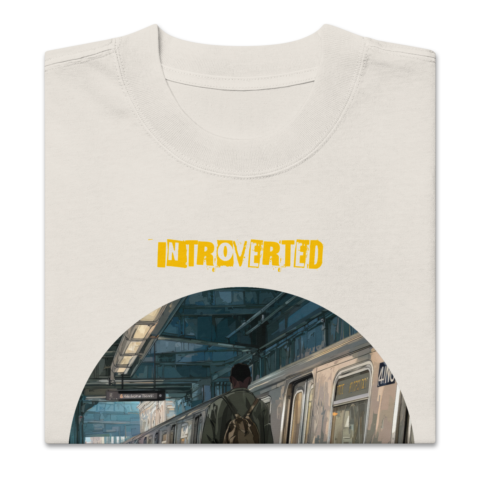 IntrovertedAlpha™ Oversized Faded T-Shirt in Faded Bone for men, soft neutral oversized T-shirt with a minimalist streetwear feel