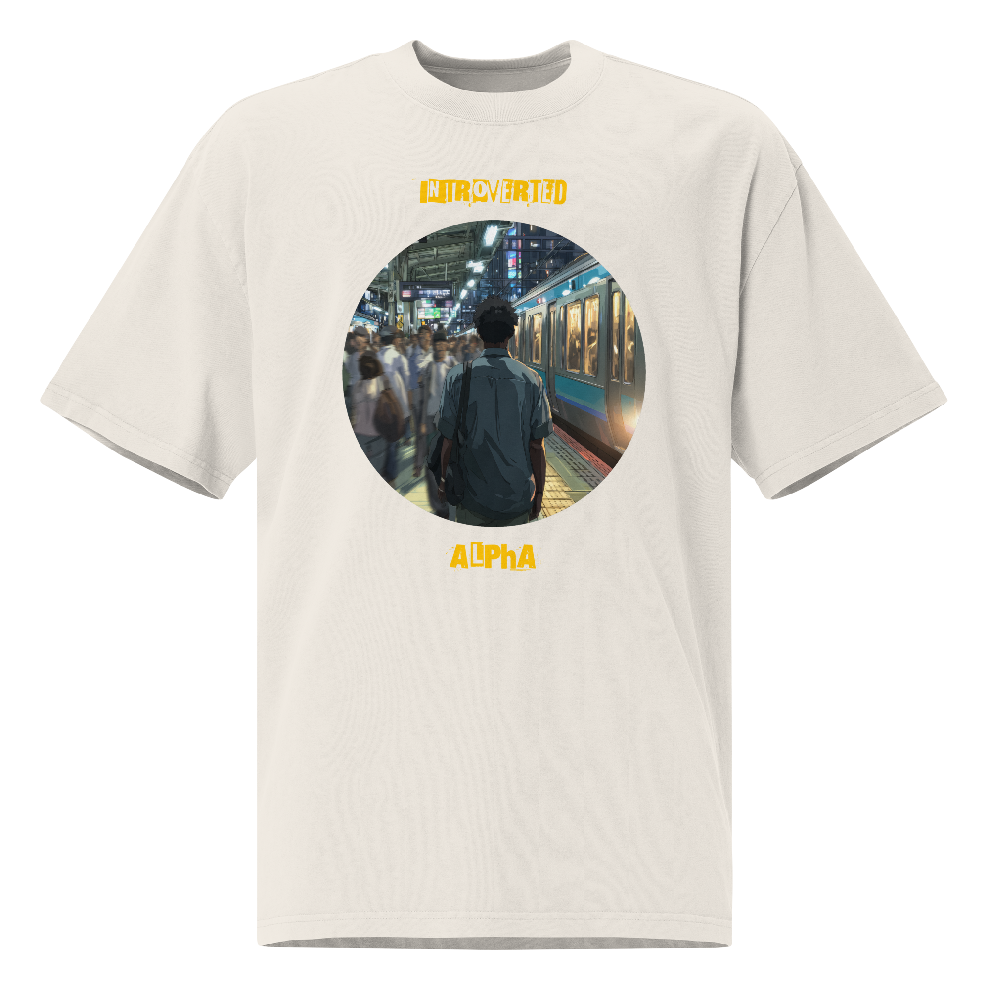 IntrovertedAlpha™ Oversized Faded T-Shirt in Faded Bone for men, soft neutral oversized T-shirt with a minimalist streetwear feel