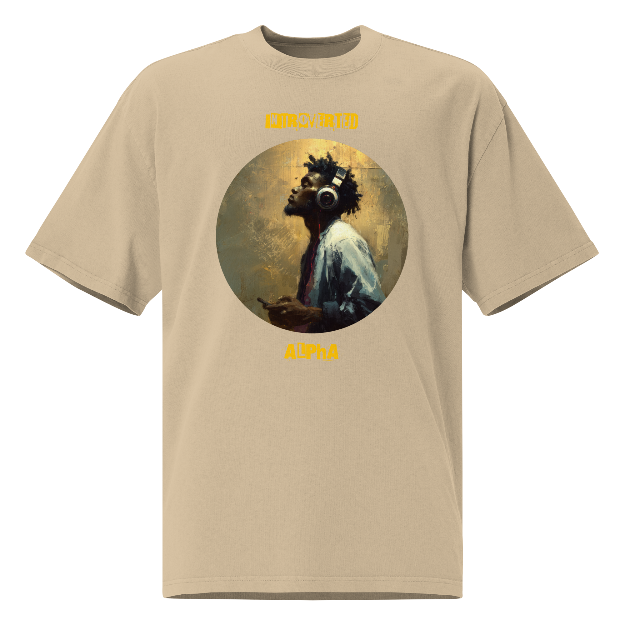IntrovertedAlpha™ Oversized Faded T-Shirt in Faded Khaki for men, neutral oversized T-shirt with casual streetwear style