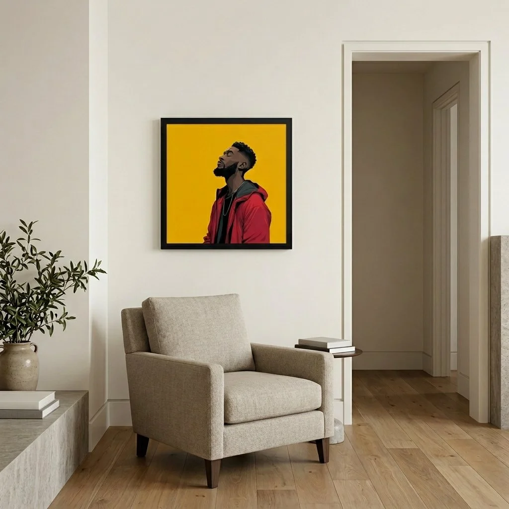 Quiet Conviction framed wall art from the Xantho Philos™ collection displayed in a refined contemporary residential interior.