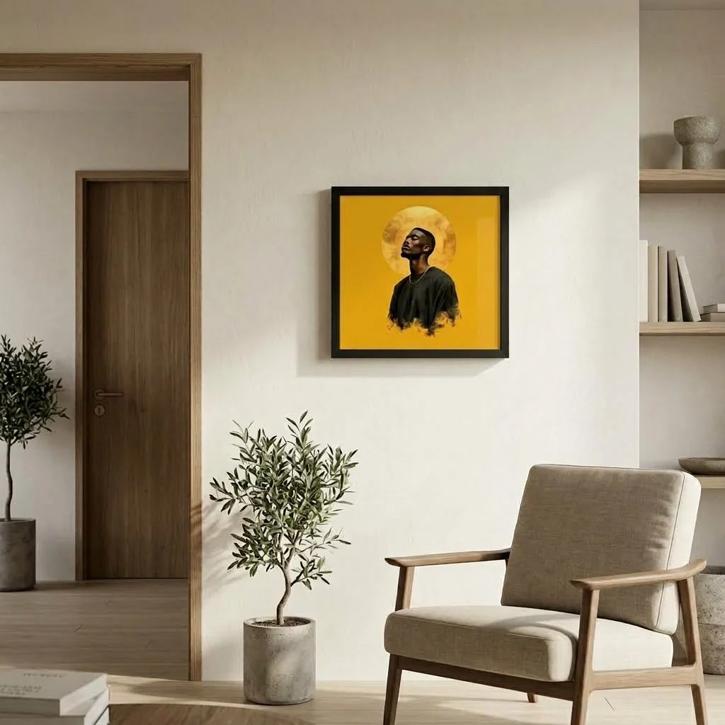 Higher Ground framed wall art from the Xantho Philos™ collection displayed in a refined contemporary residential interior.