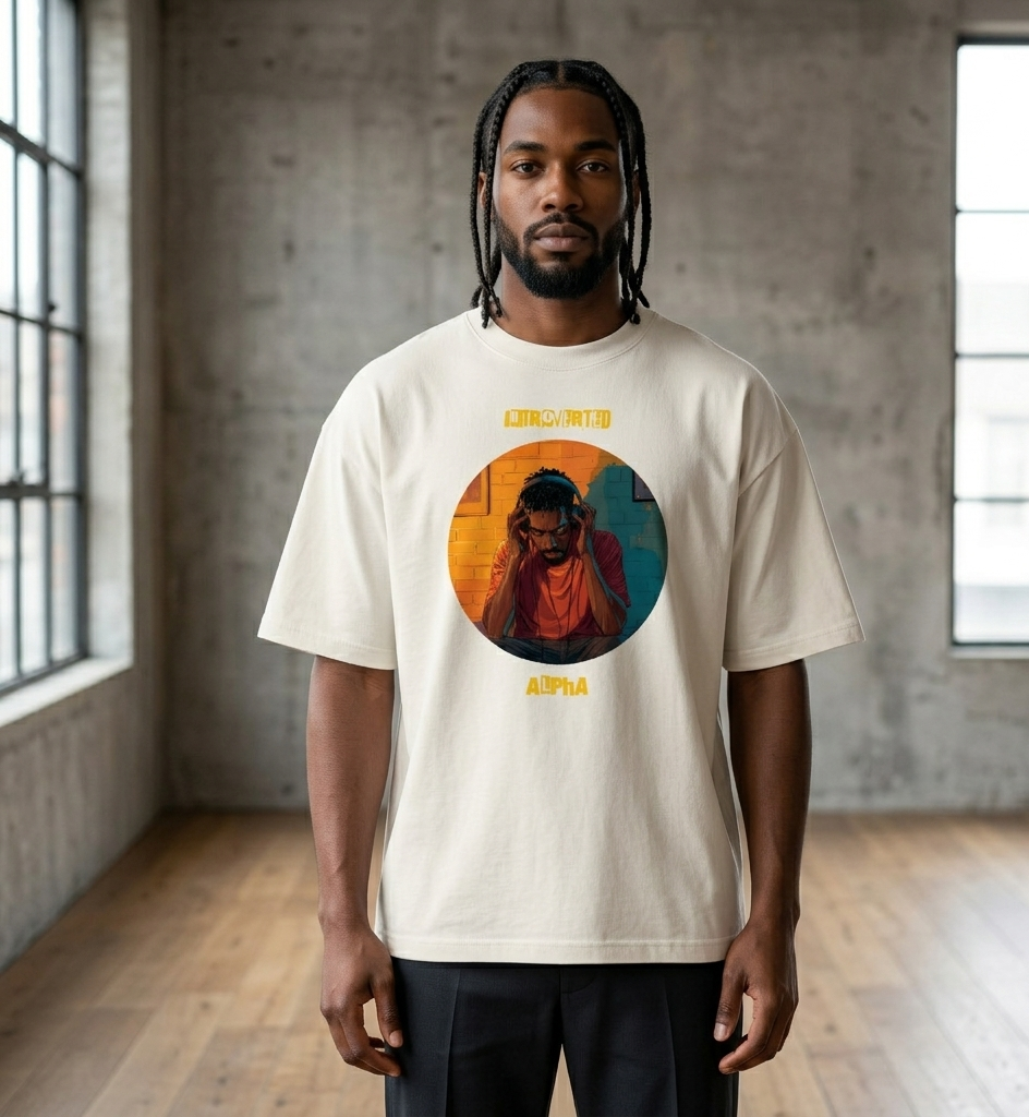IntrovertedAlpha™ Oversized Faded T-Shirt in Faded Bone for men, soft neutral oversized T-shirt with a minimalist streetwear feel