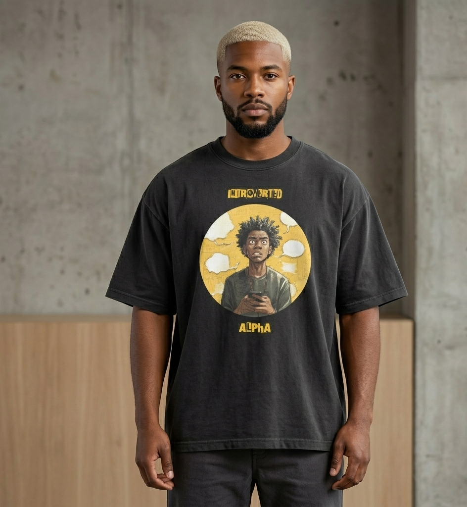 IntrovertedAlpha™ Oversized Faded T-Shirt in Faded Black for men, vintage-wash streetwear with a relaxed oversized fit