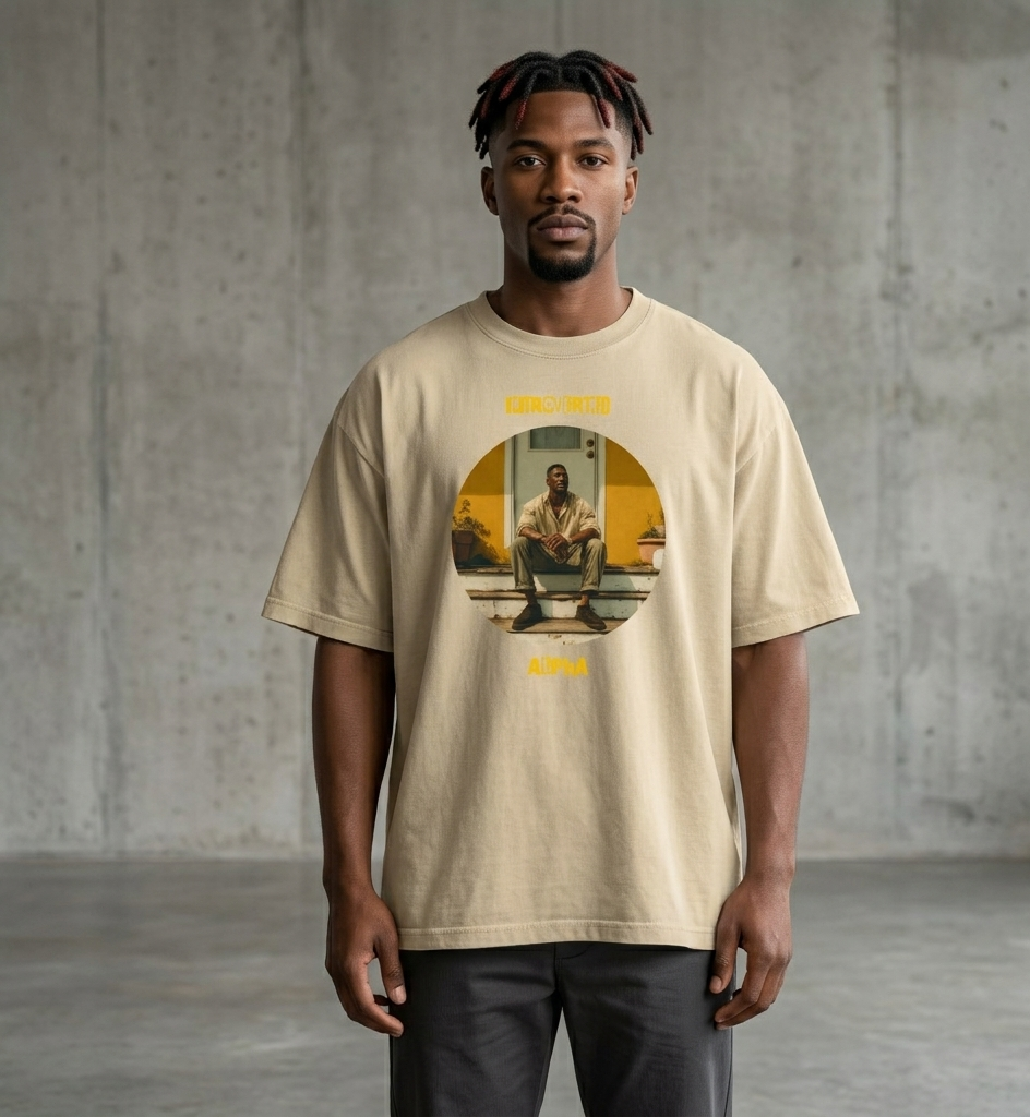IntrovertedAlpha™ Oversized Faded T-Shirt in Faded Khaki for men, neutral oversized T-shirt with casual streetwear style