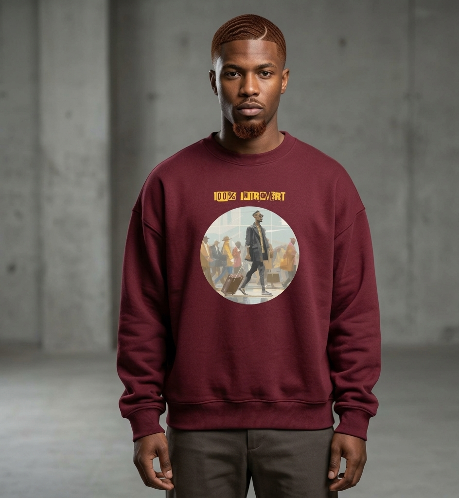IntrovertedAlpha™ Oversized Sweatshirt in Maroon for men, rich-toned oversized sweatshirt with heavyweight comfort