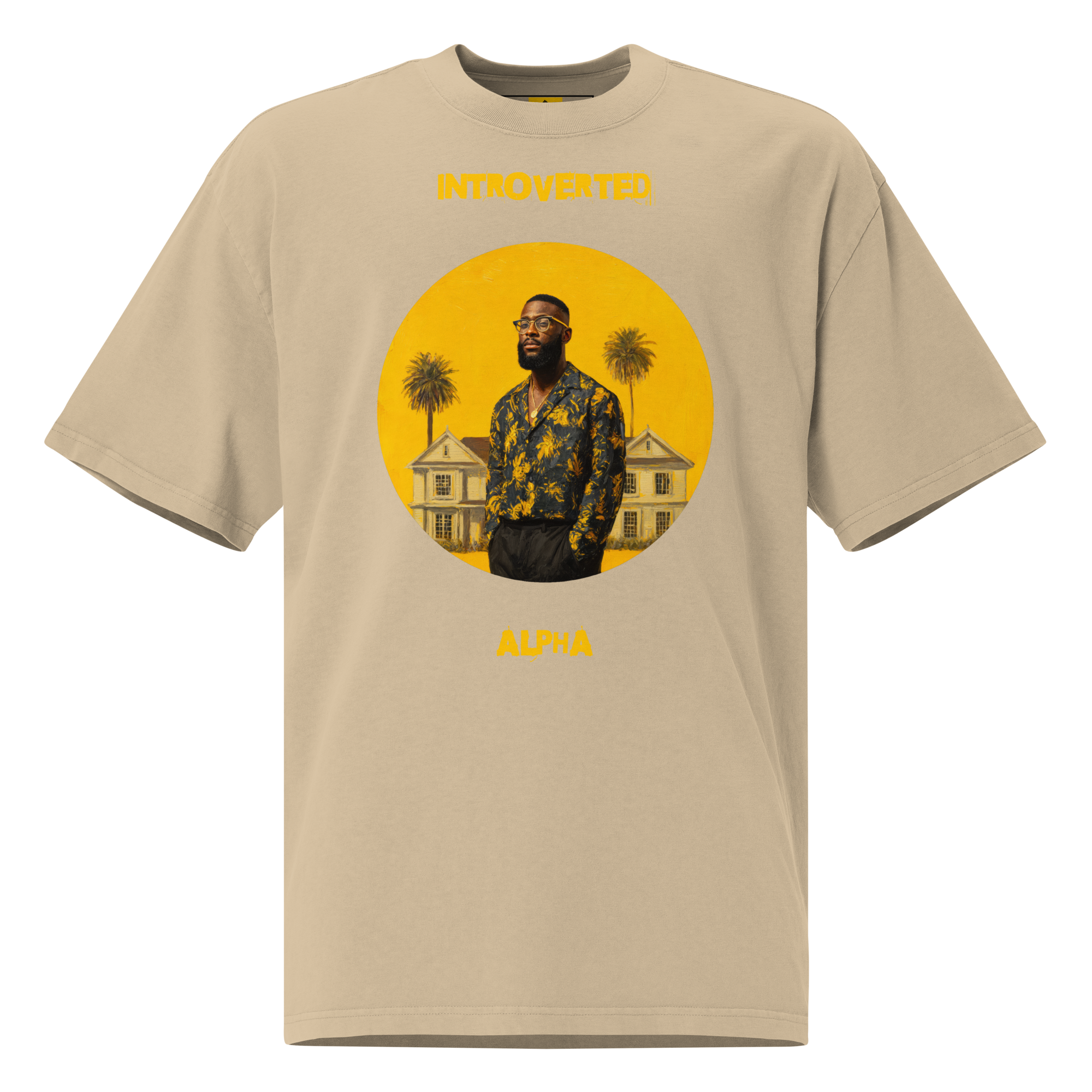 Xantho Philos™ Oversized Faded T-Shirt in Faded Khaki for men, neutral oversized T-shirt with casual streetwear style