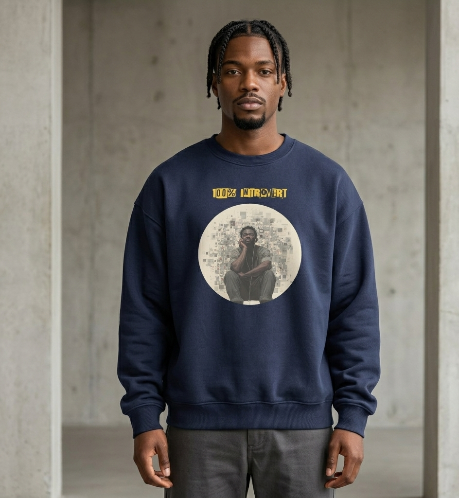 IntrovertedAlpha™ Oversized Sweatshirt in Navy for men, minimalist premium sweatshirt with everyday streetwear style