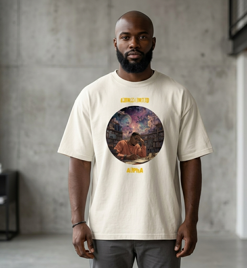 IntrovertedAlpha™ Oversized Faded T-Shirt in Faded Bone for men, soft neutral oversized T-shirt with a minimalist streetwear feel