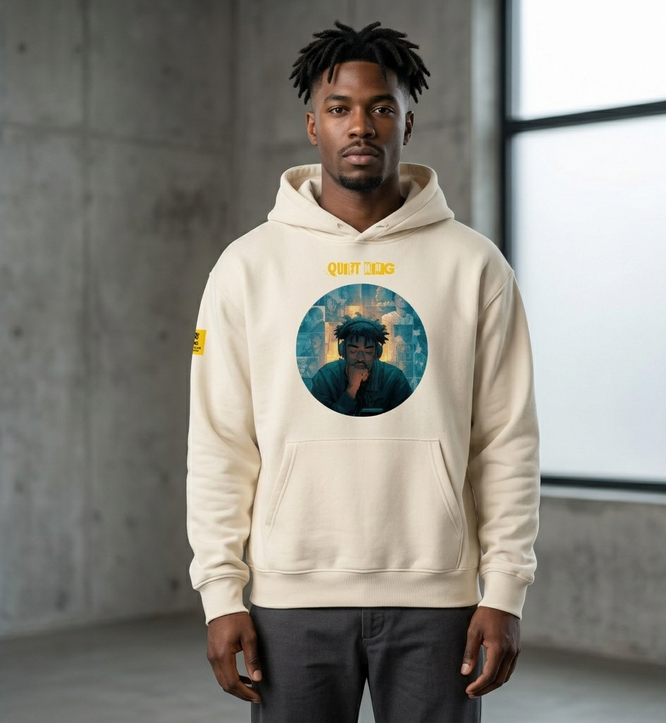 IntrovertedAlpha™ Oversized Hoodie in Dust for men, soft neutral heavyweight hoodie with a relaxed fit