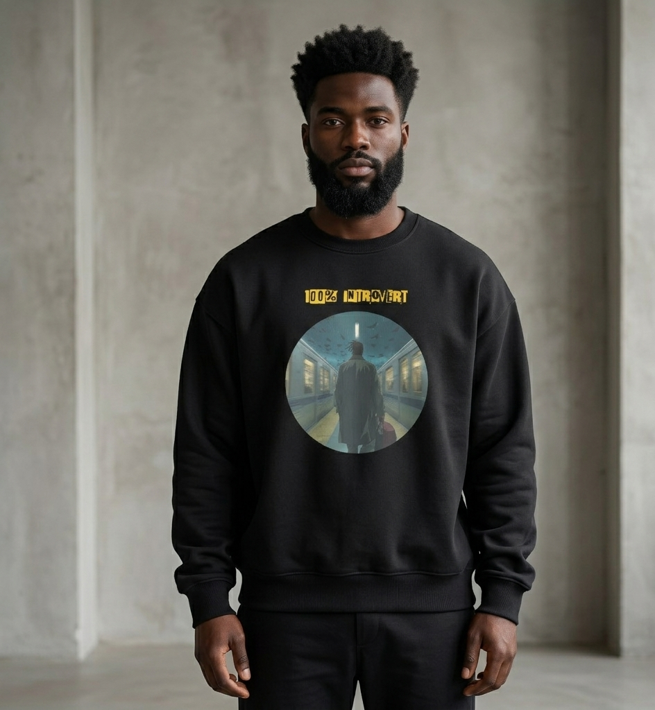 IntrovertedAlpha™ Oversized Sweatshirt in Vintage Black for men, washed heavyweight sweatshirt with a relaxed oversized fit