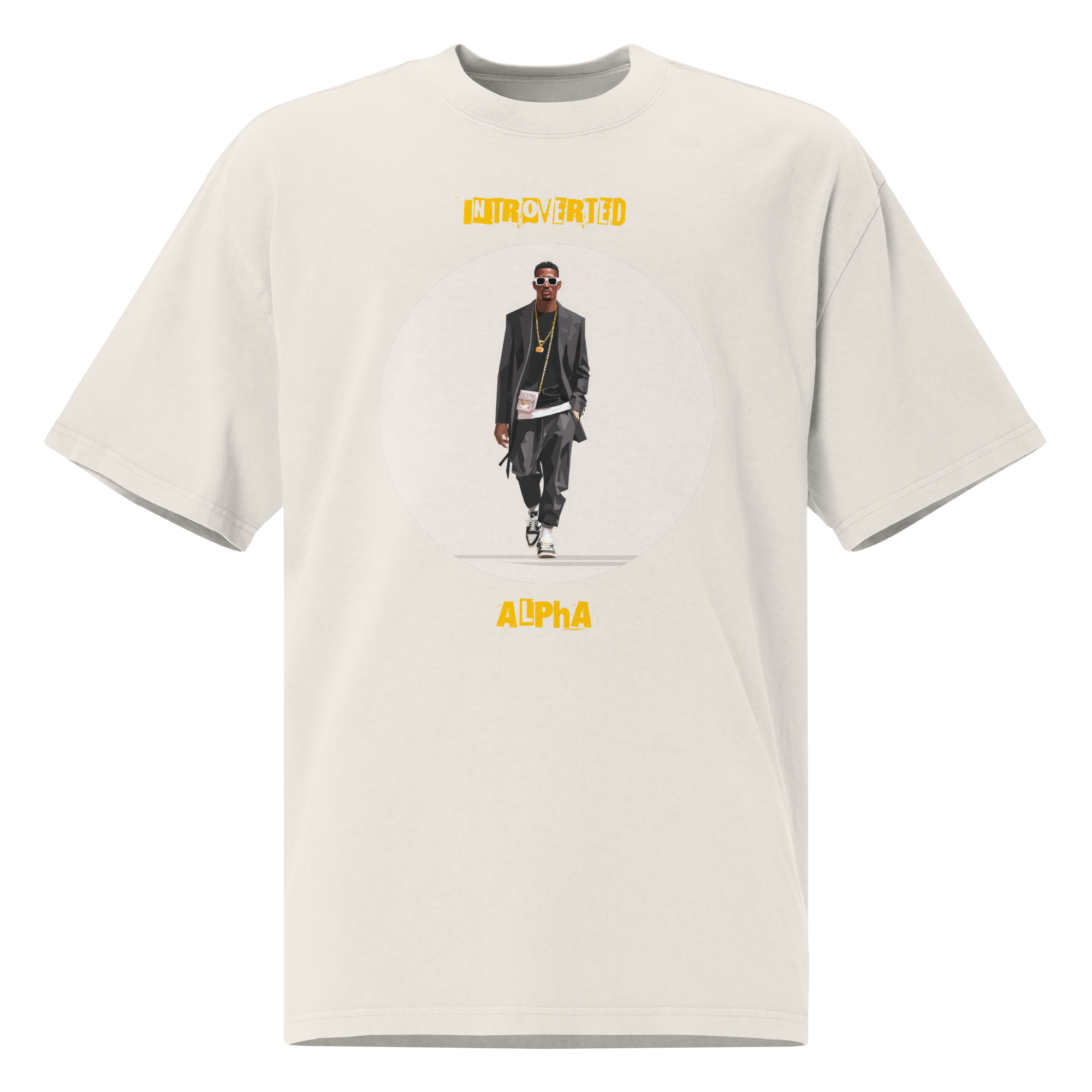 IntrovertedAlpha™ Oversized Faded T-Shirt in Faded Bone for men, soft neutral oversized T-shirt with a minimalist streetwear feel