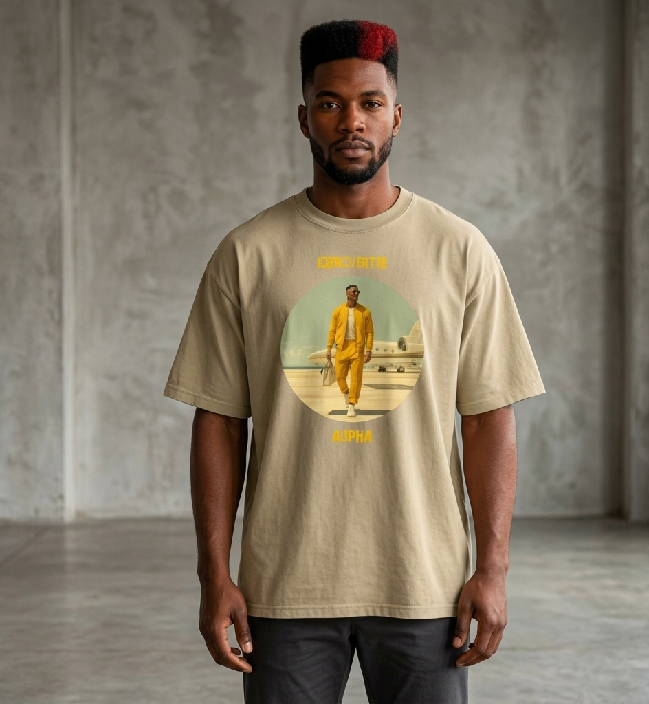 IntrovertedAlpha™ Oversized Faded T-Shirt in Faded Khaki for men, neutral oversized T-shirt with casual streetwear style