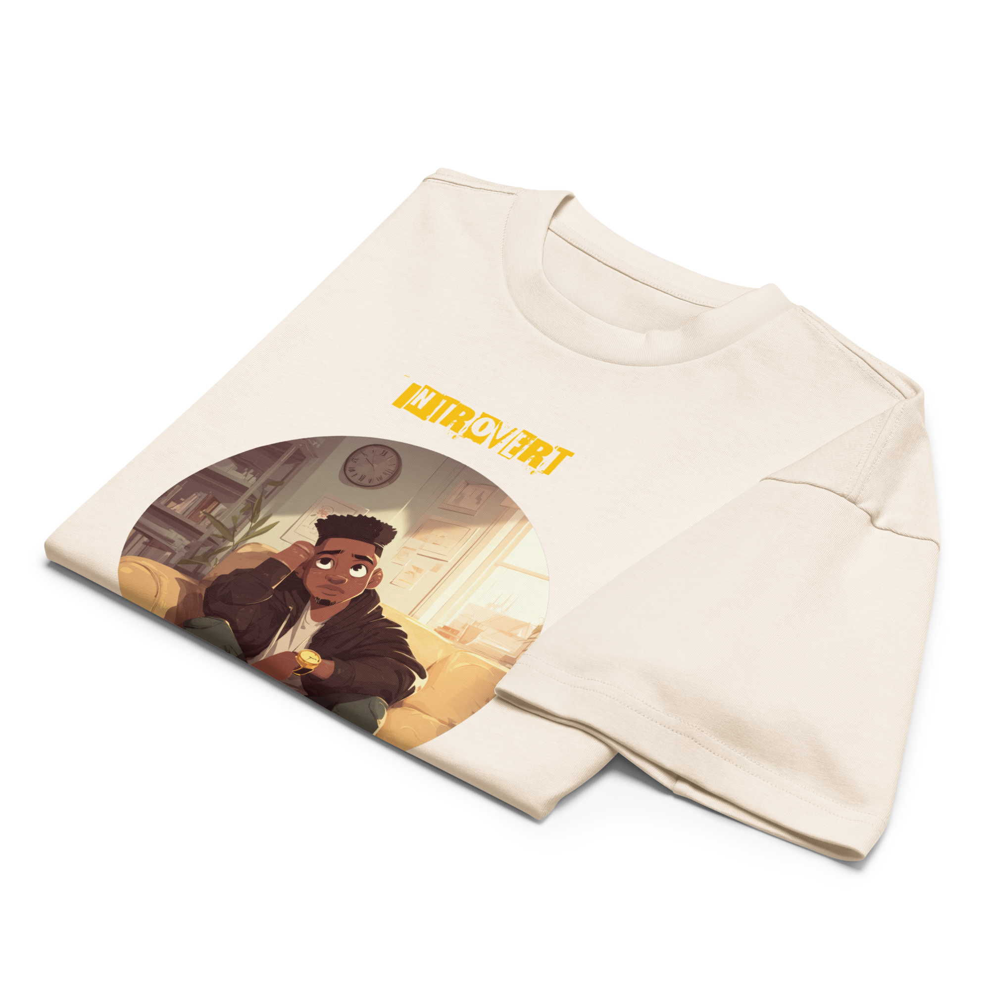 IntrovertedAlpha™ Box Tee in Vintage White for men, soft-toned box tee with a minimalist oversized fit