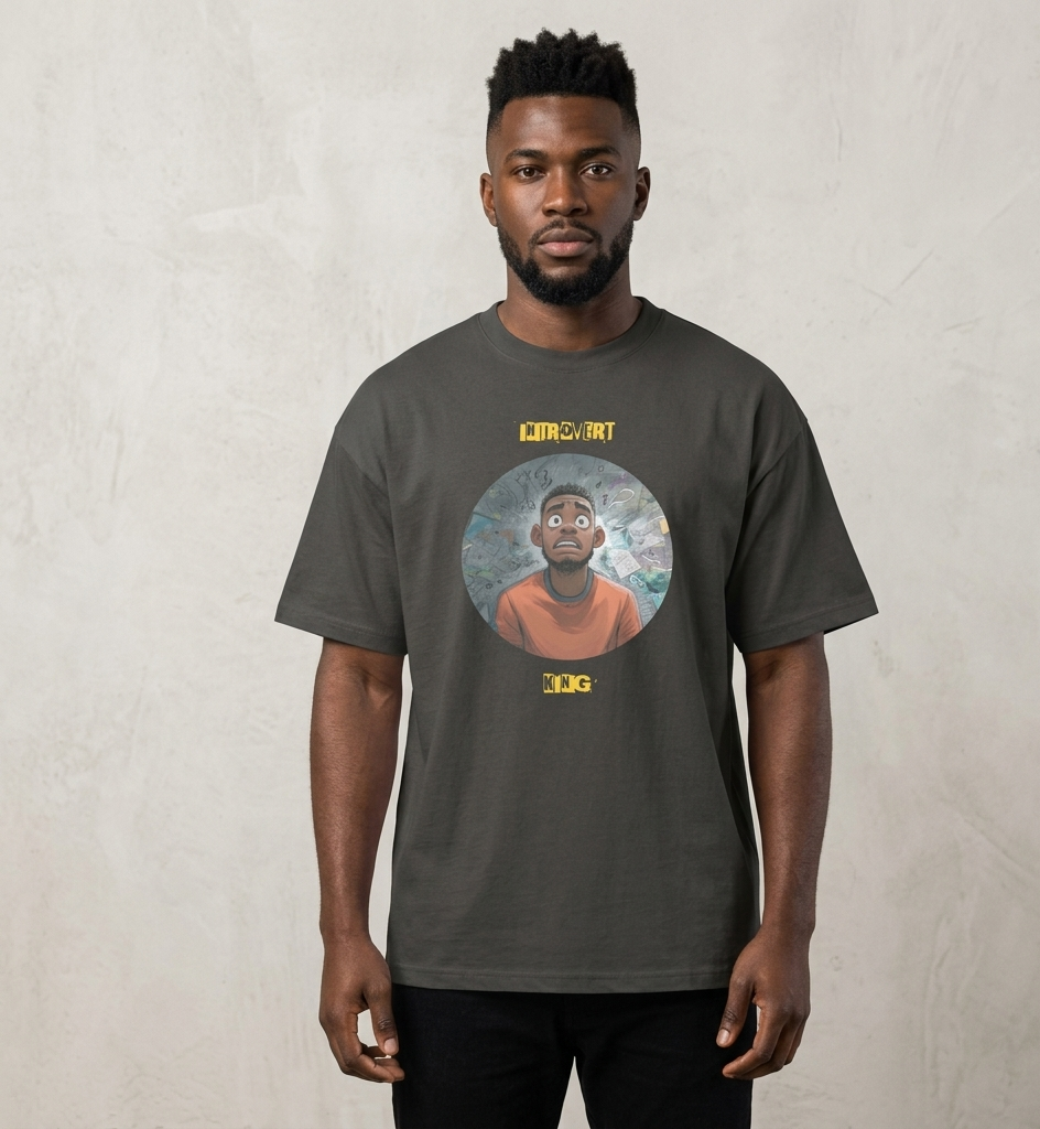 IntrovertedAlpha™ Box Tee in Vintage Black for men, washed boxy T-shirt with a relaxed streetwear silhouette