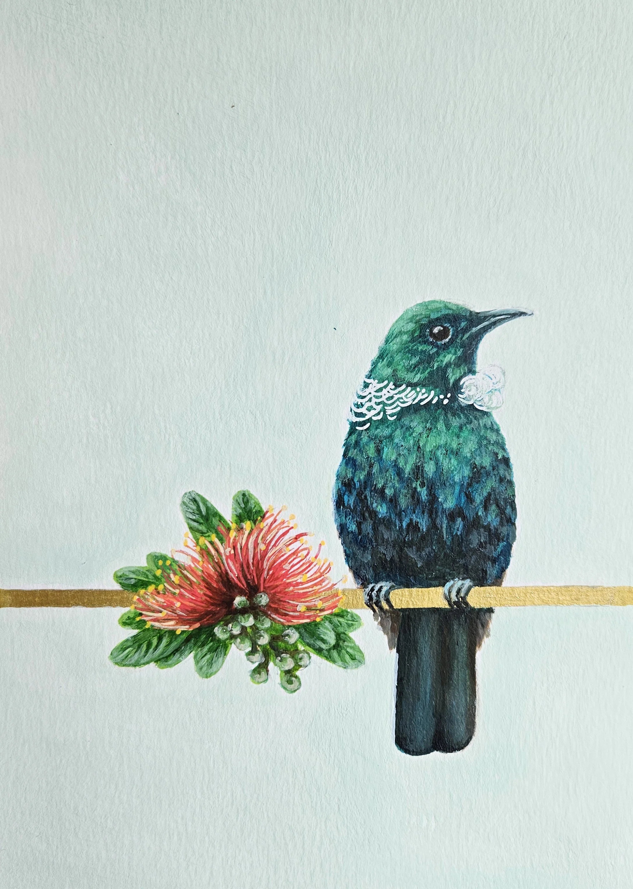 Tui & Pohutukawa - Original Painting (Mini)
