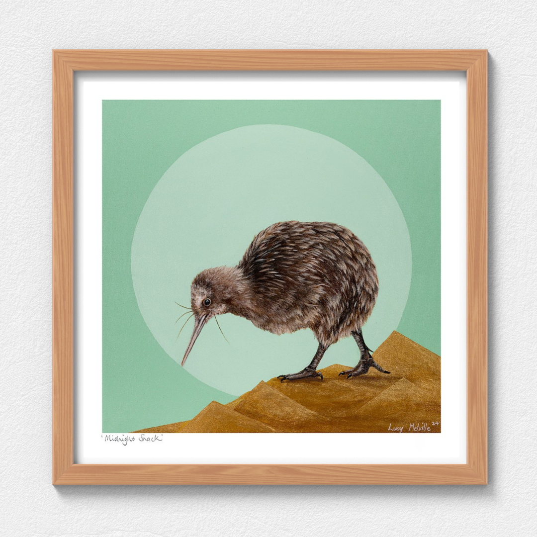 Kiwi art print featuring painting by New Zealand Artist Lucy Melville Framed