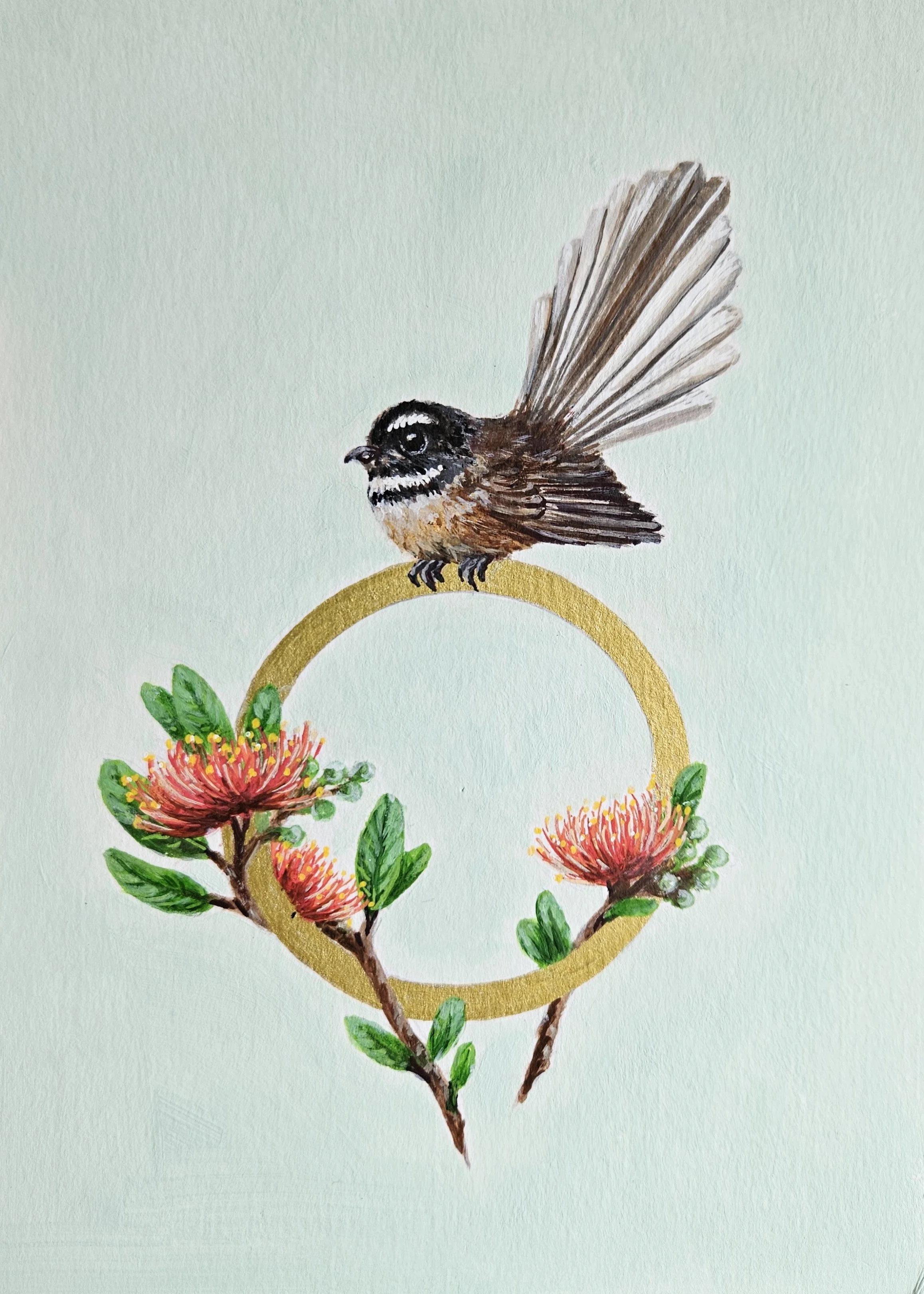 Piwakawaka & Pohutukawa - Original Painting (Mini)