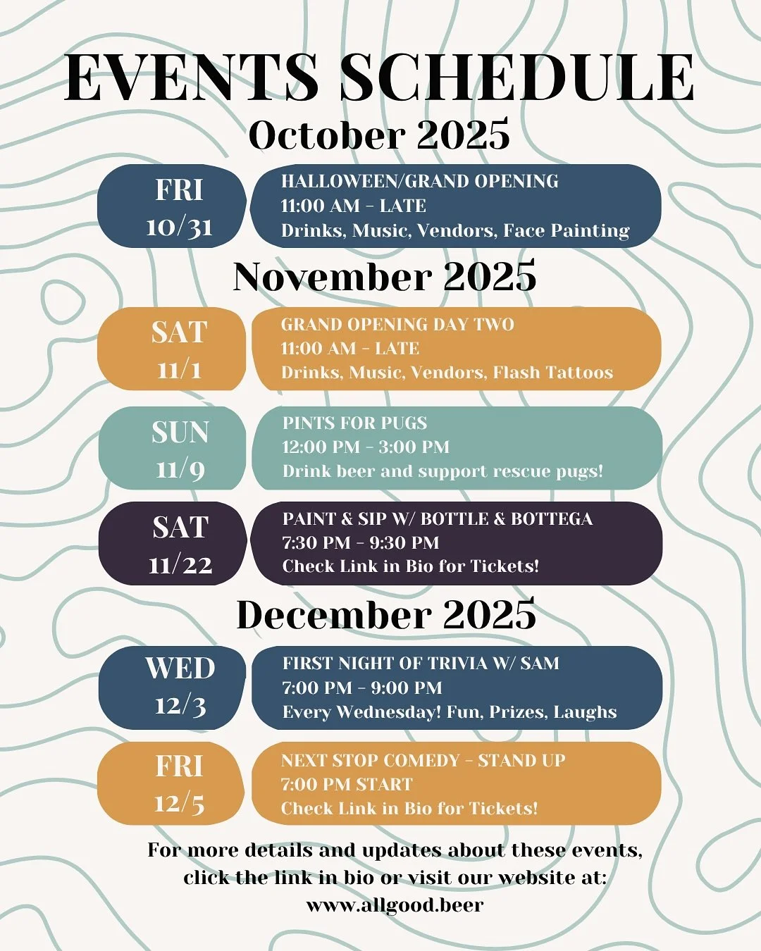 We&rsquo;re starting to get some events booked and we are stoked!! 

We want to add more, maybe an open mic night or craft night, game night, somethin&rsquo;. If you know anyone interested in hosting something like this let us know.😊

We would also 