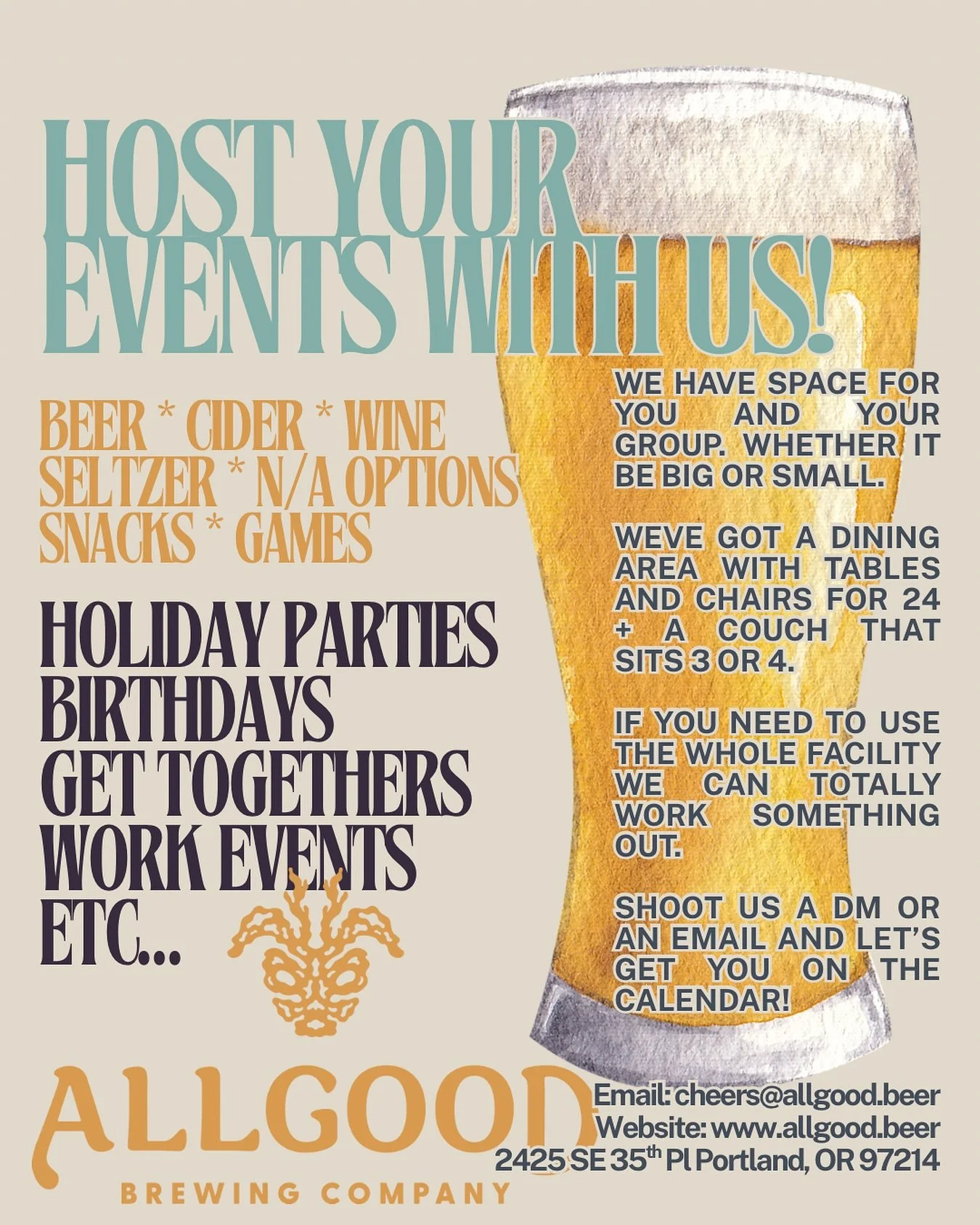 &lsquo;Tis the season for holiday functions, get togethers, parties, what have you and boy do we have the space. 

You can choose to utilize the whole place, just the dining room, or just be amongst the people.

If you&rsquo;re looking for a welcomin