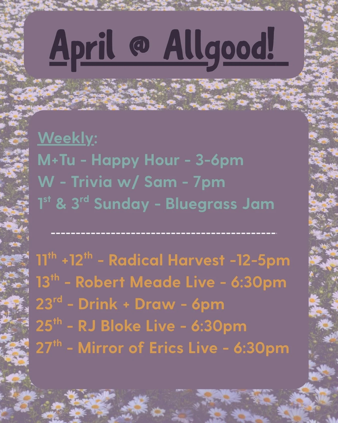 Heyooo! No one yelled at me, so posting this 6 hours later than expected.🤪

Happy April you lovely humans.🌷

Here&rsquo;s what&rsquo;s up:

❗️THIS WEEKEND❗️
S + SU 12-5pm
RADICAL HARVEST CRAFT FAIRE
This month it&rsquo;s expanding outside and the c