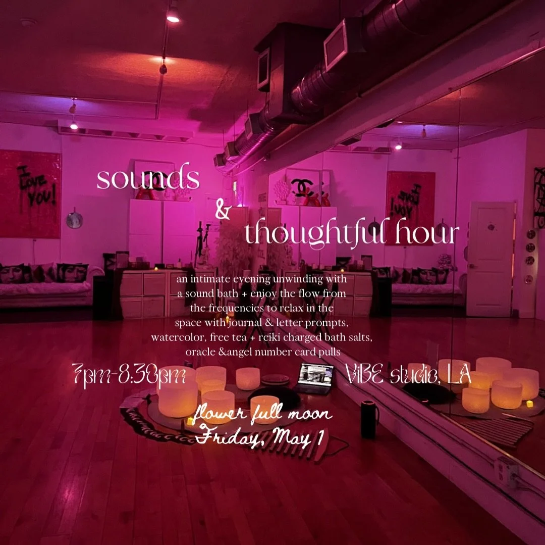 Join our Friday night &ldquo;Sounds + Thoughtful Hour&rdquo; flower full moon event 🌸🌕 to the end of your work week! I did this later time frame so if you were coming off of work, it would be a great way to unwind ✨

The event will start off with a