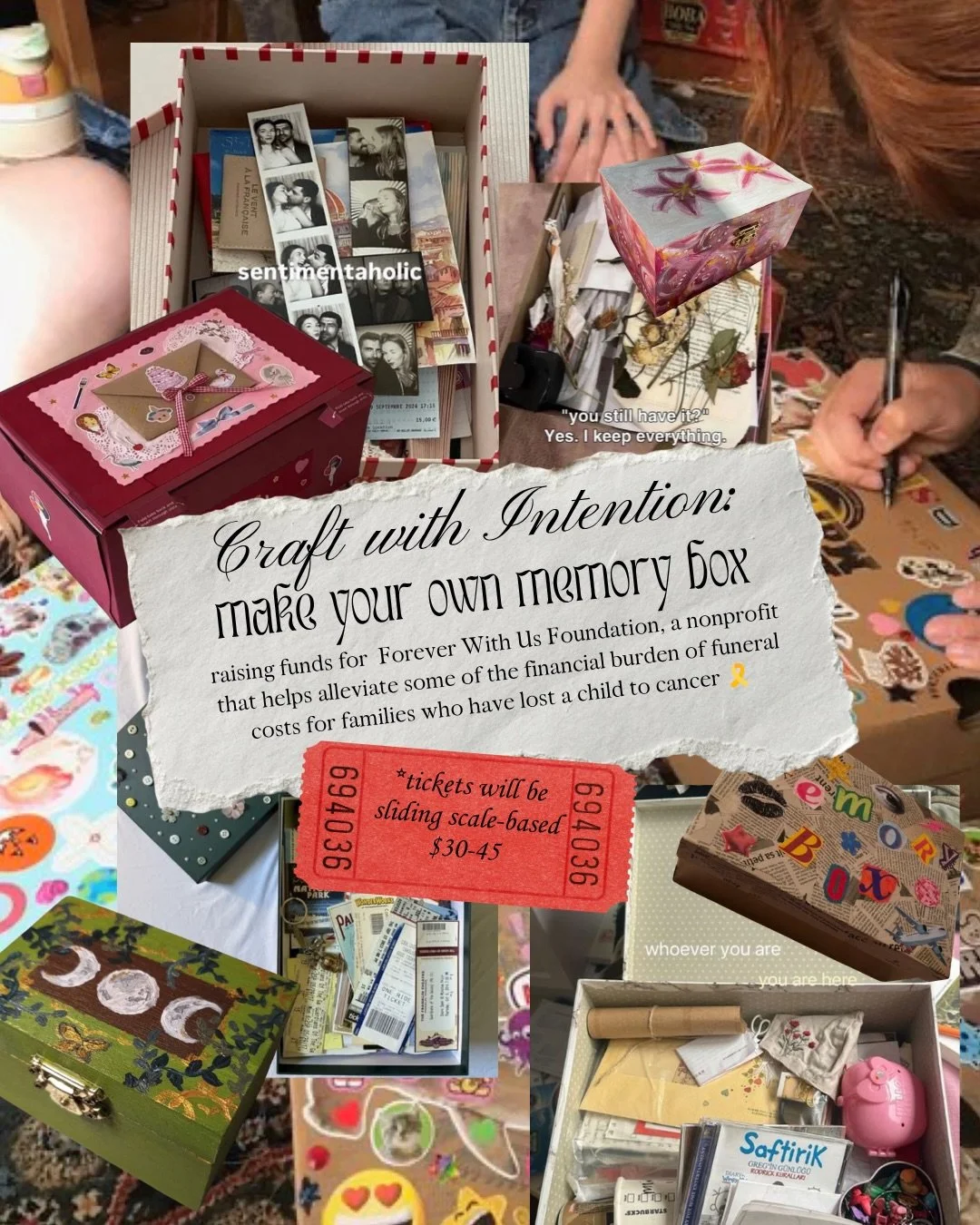 Craft + Sound Bath Fundraiser: make your own memory box 📦💝 (freebies, a raffle prize, vendors who&rsquo;ll donate 10% of their profits towards fundraiser) 

🎟️ pay what you can: $30-45 // portion of proceeds will be going to Forever With Us, a non