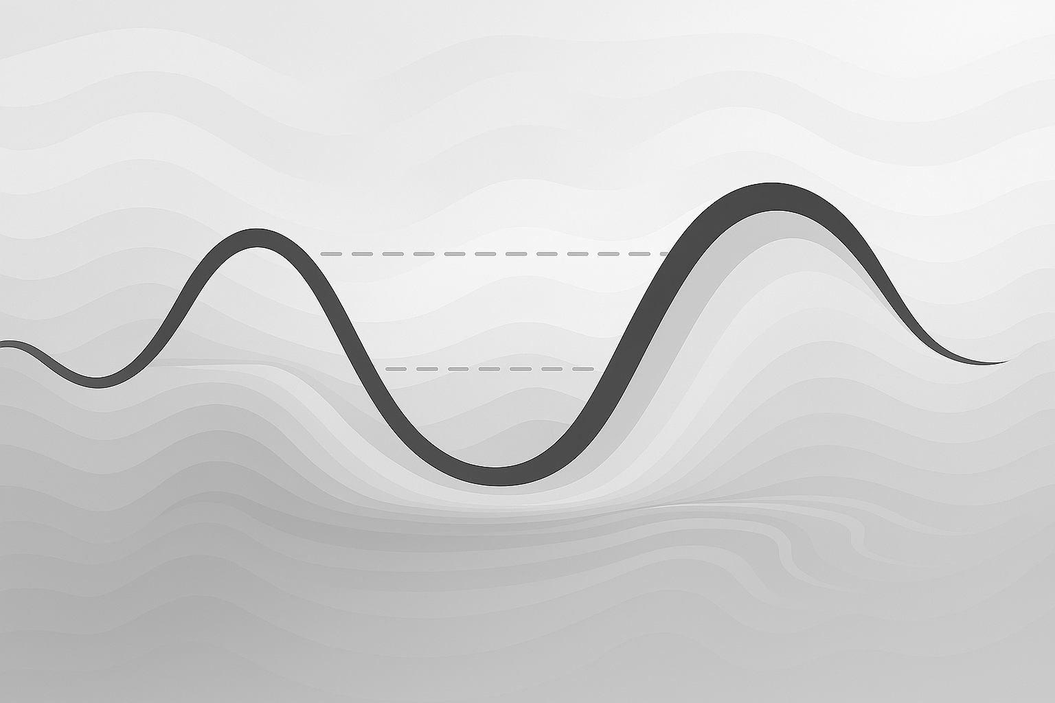 A grayscale line graph with smooth curves depicting data trends over time with background wavy lines for visual depth.