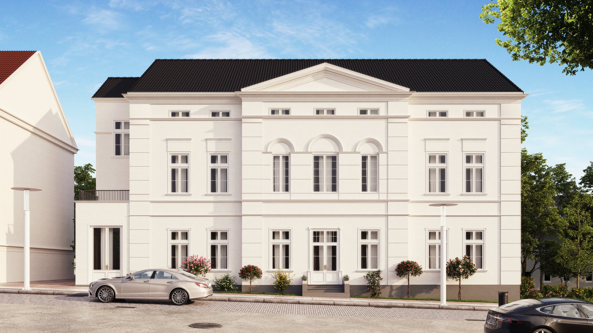 Fotorealistische Außenvisualisierung von einem Haus.