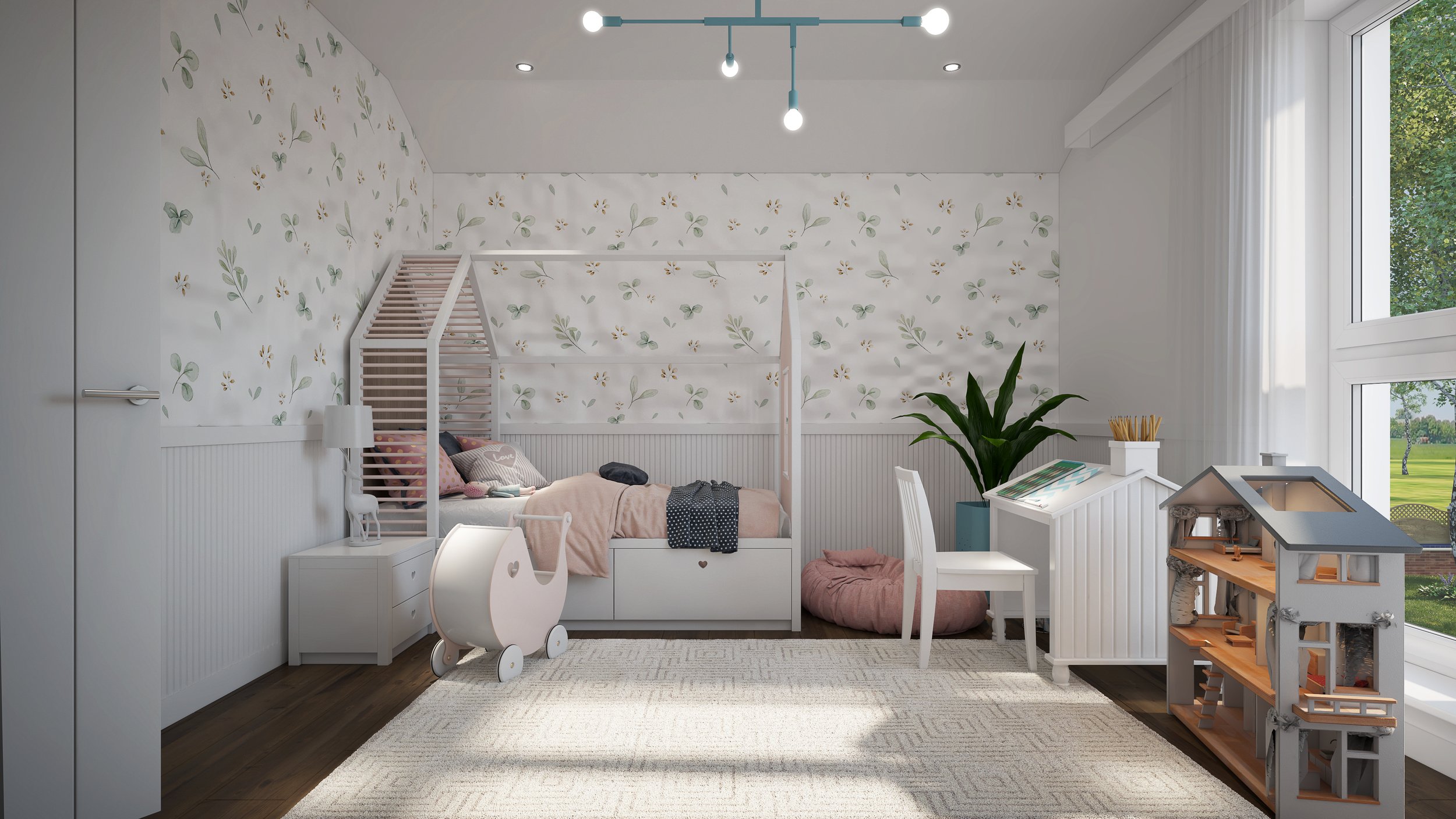 Fotorealistische Visualisierung von einem Kinderzimmer.